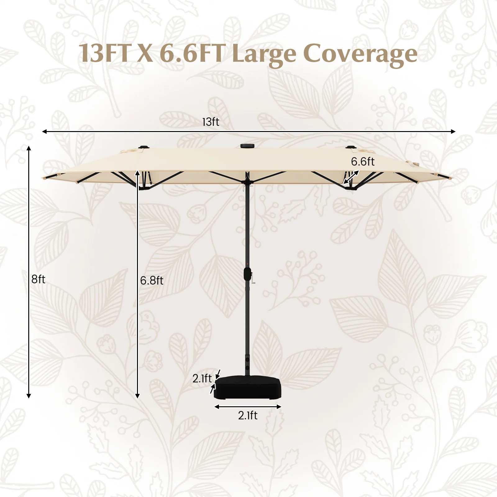 13FT Double-Sided Patio Umbrella With Solar Lights, Beige - Image 5