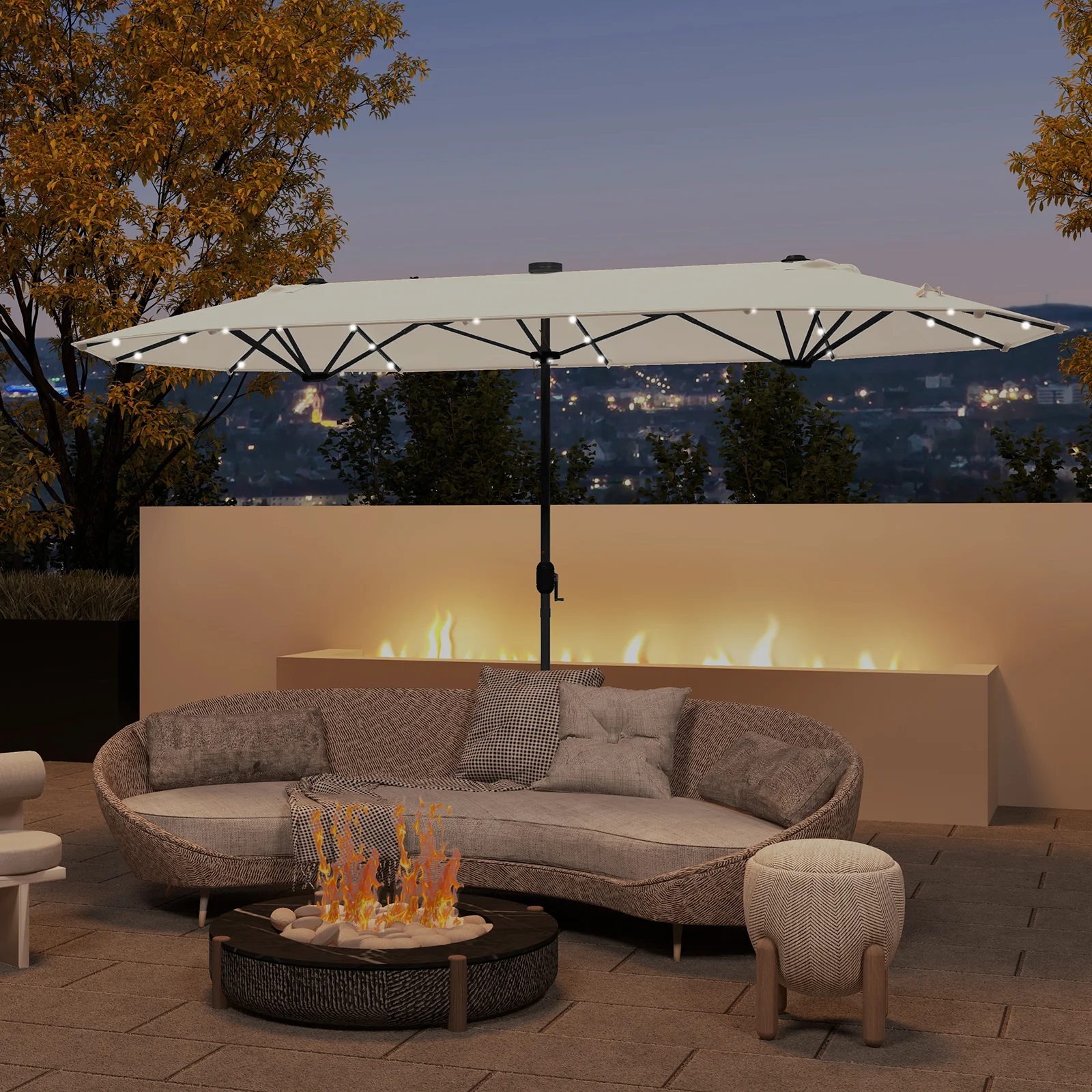 13FT Double-Sided Patio Umbrella With Solar Lights, Beige - Image 6