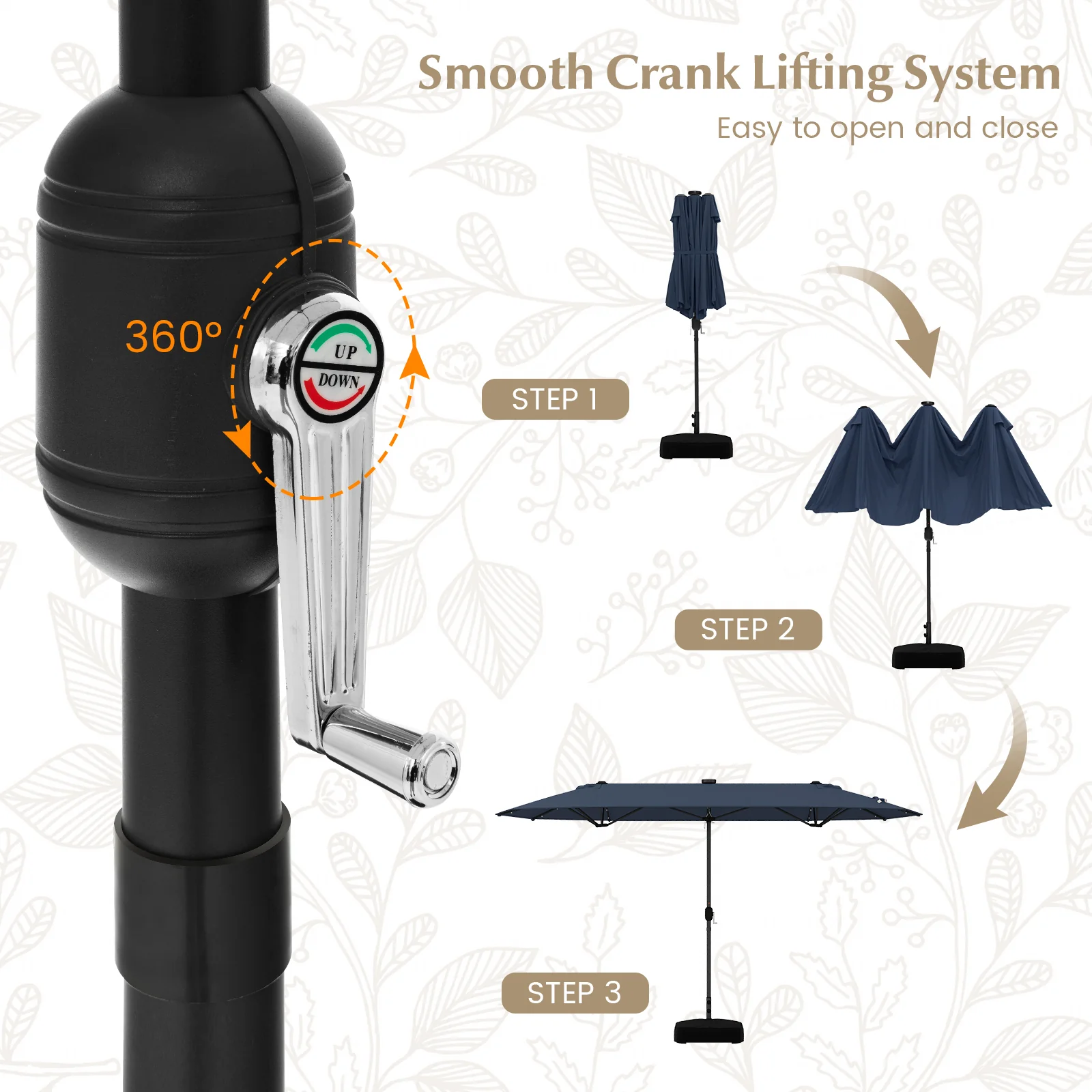 13FT Double-Sided Patio Umbrella With Solar Lights, Navy - Image 9