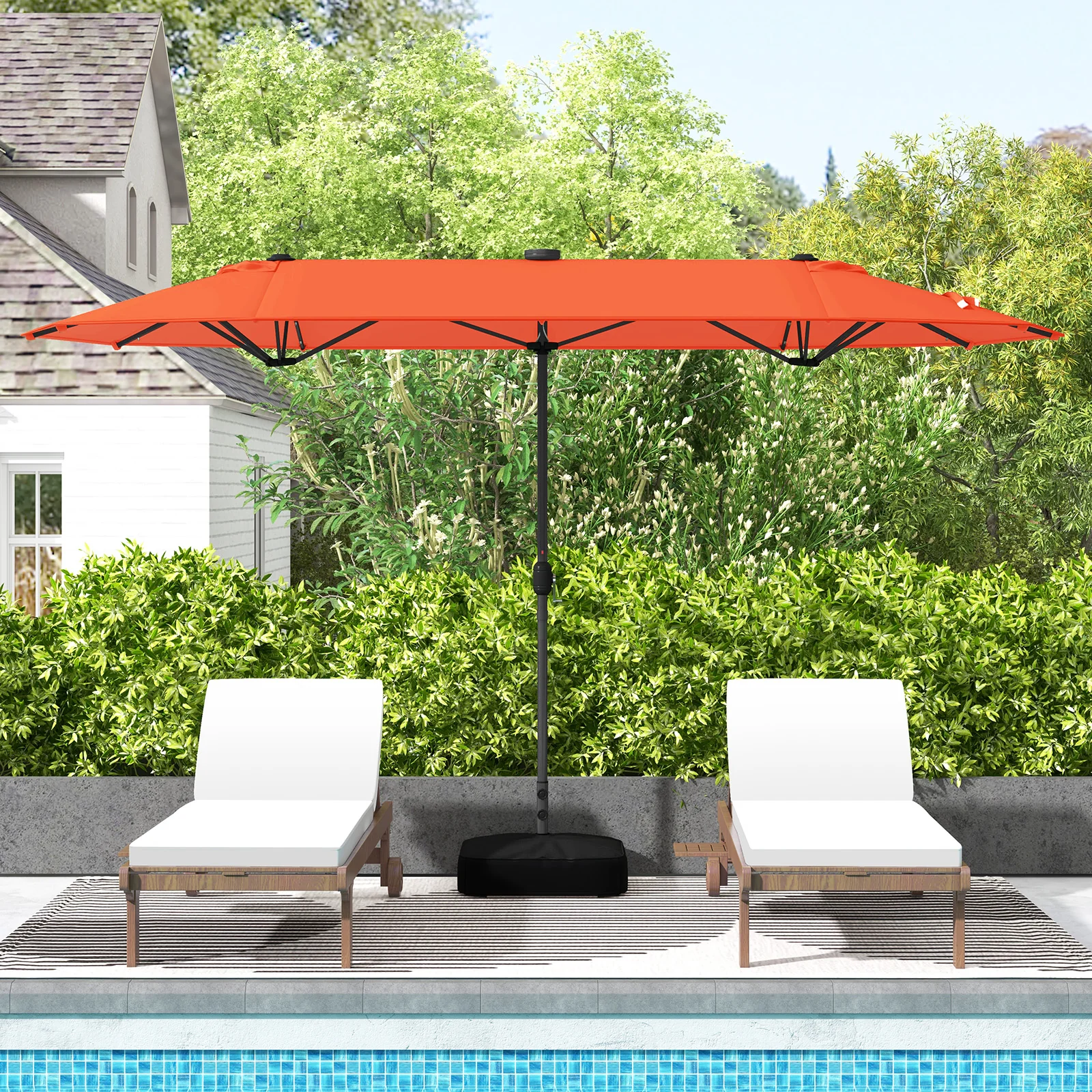 13FT Double-Sided Patio Umbrella With Solar Lights, Orange - Image 2