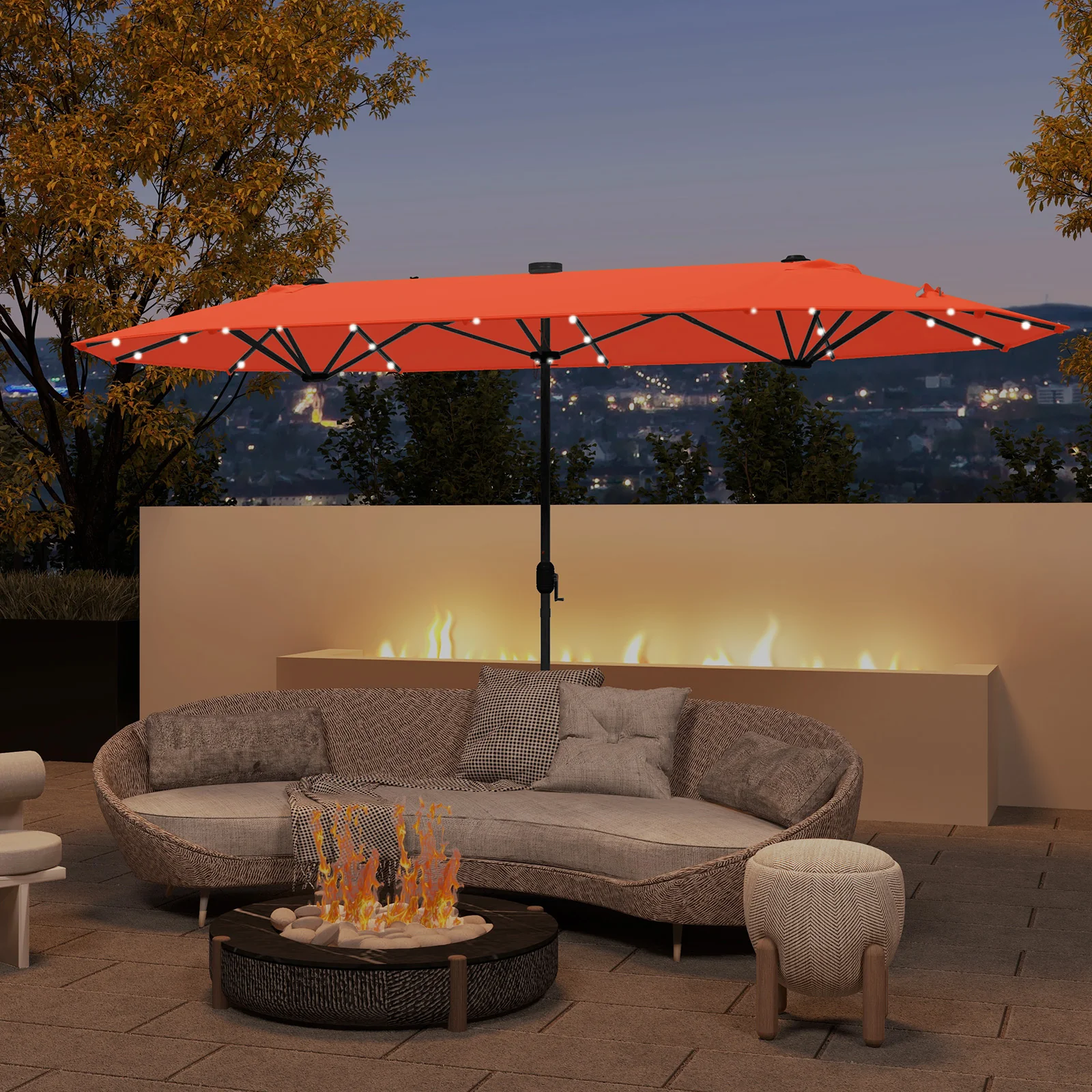 13FT Double-Sided Patio Umbrella With Solar Lights, Orange - Image 3