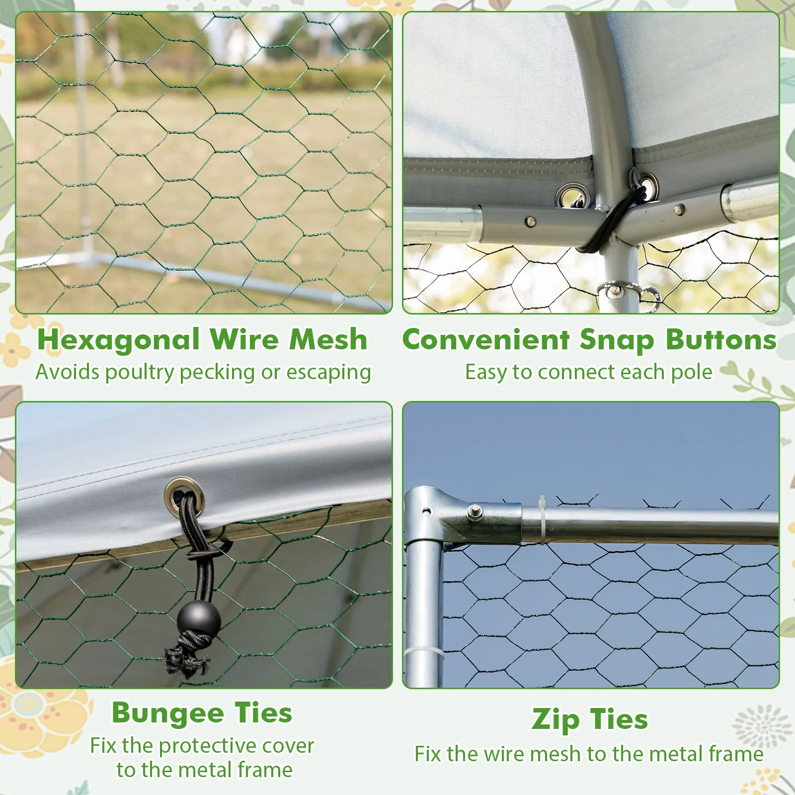 13FT Large Metal Hexagonal Chicken Coop, Wire Mesh, Lockable Door, Silver - Image 7