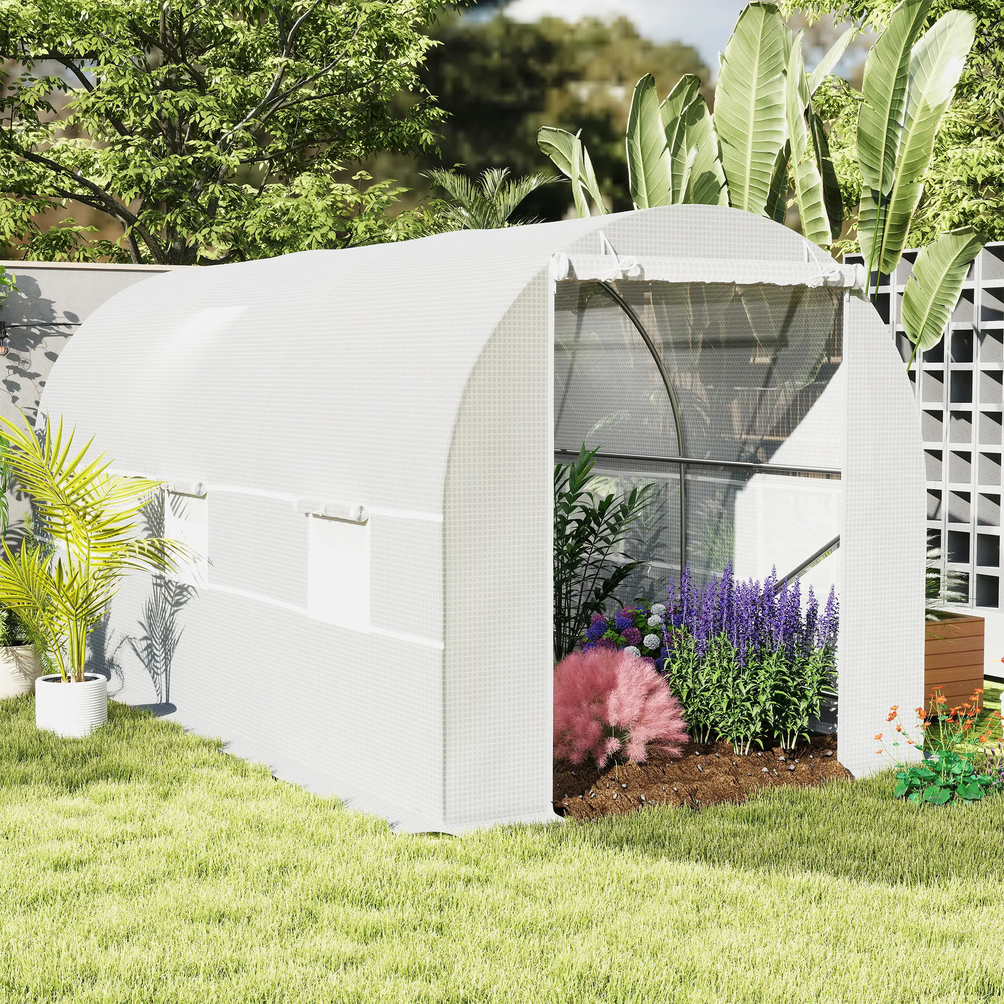 14.6x6.6x6.6ft Walk-in Greenhouse, Portable Garden Plant House, White - Image 2