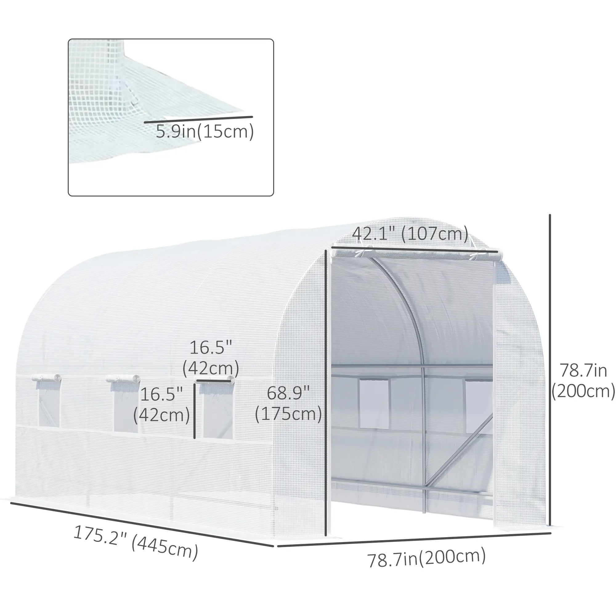 14.6x6.6x6.6ft Walk-in Greenhouse, Portable Garden Plant House, White - Image 3
