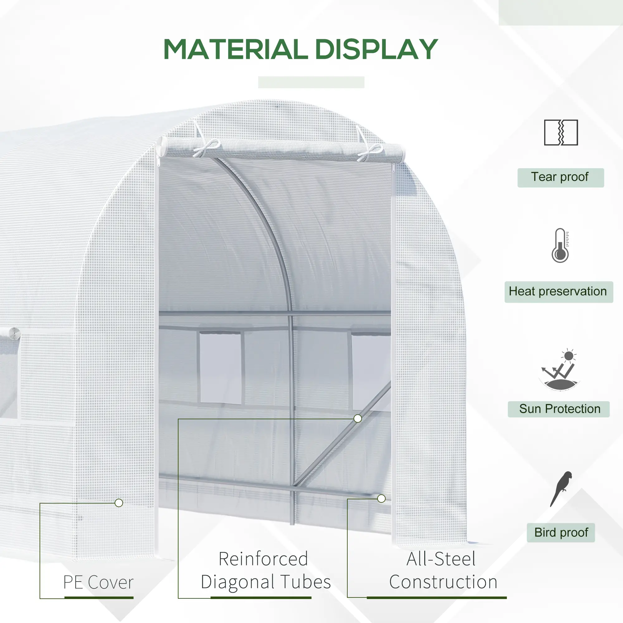 14.6x6.6x6.6ft Walk-in Greenhouse, Portable Garden Plant House, White - Image 5
