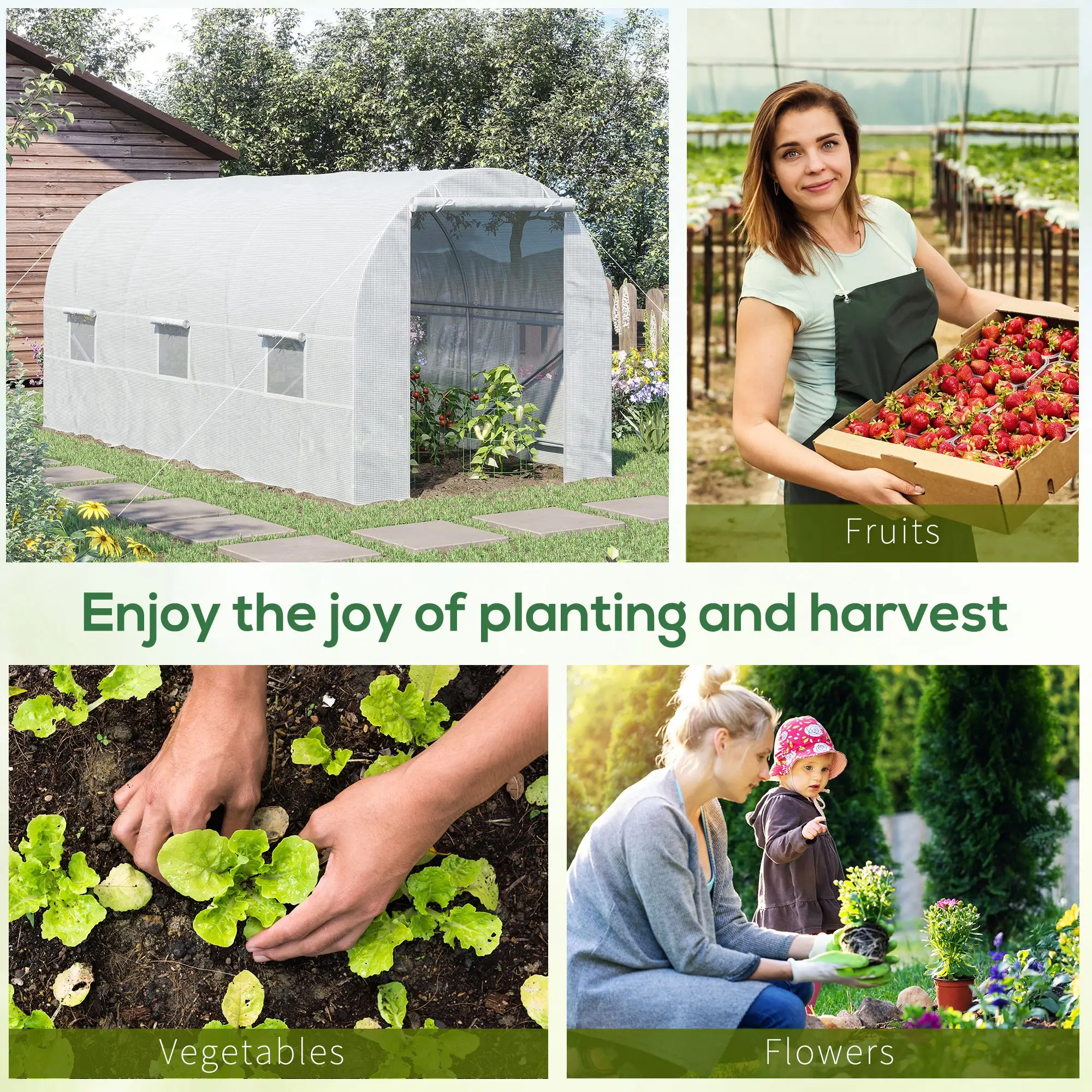 14.6x6.6x6.6ft Walk-in Greenhouse, Portable Garden Plant House, White - Image 6