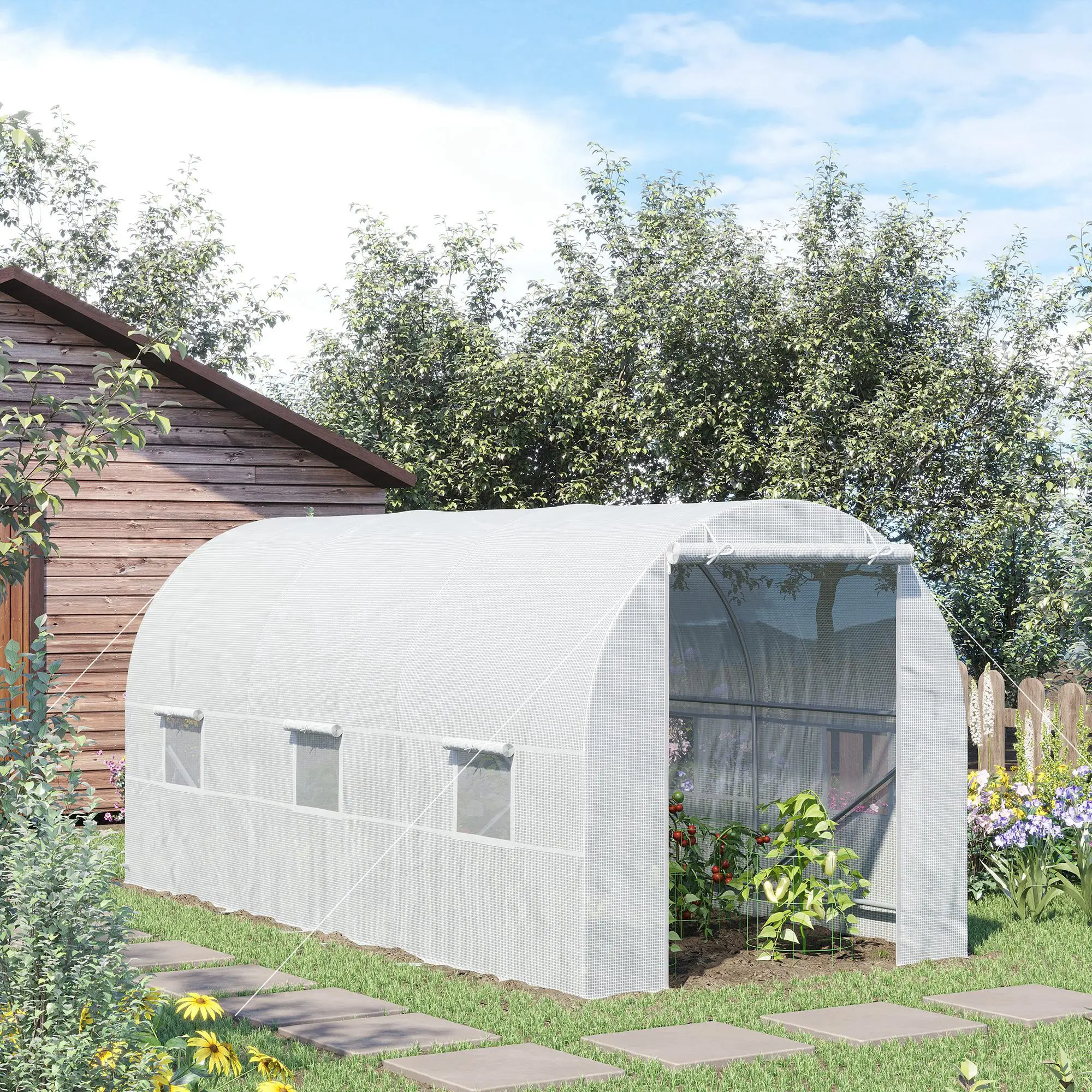 14.6x6.6x6.6ft Walk-in Greenhouse, Portable Garden Plant House, White - Image 7