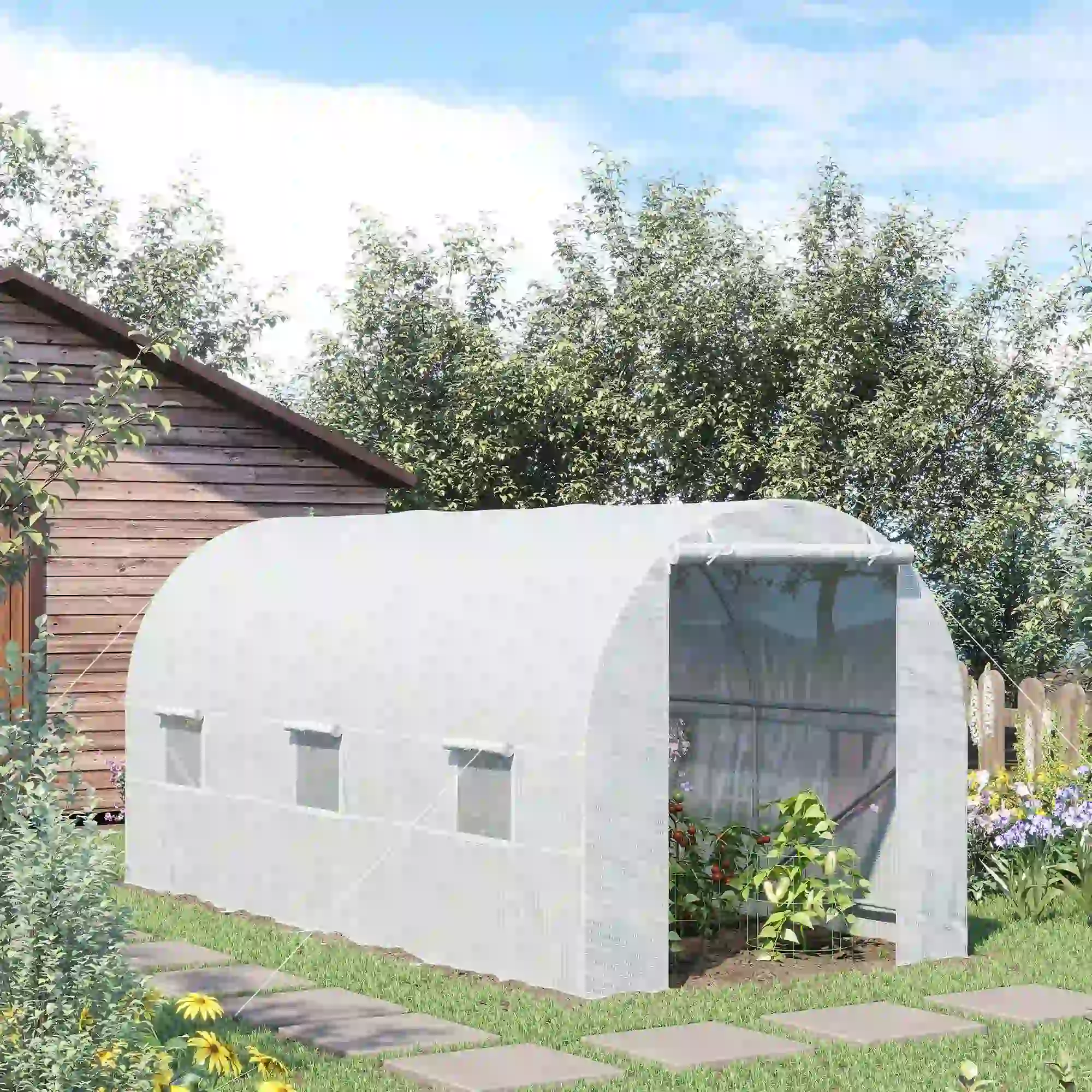 14.6x6.6x6.6ft Walk-in Greenhouse, Portable Garden Plant House, White - Image 8