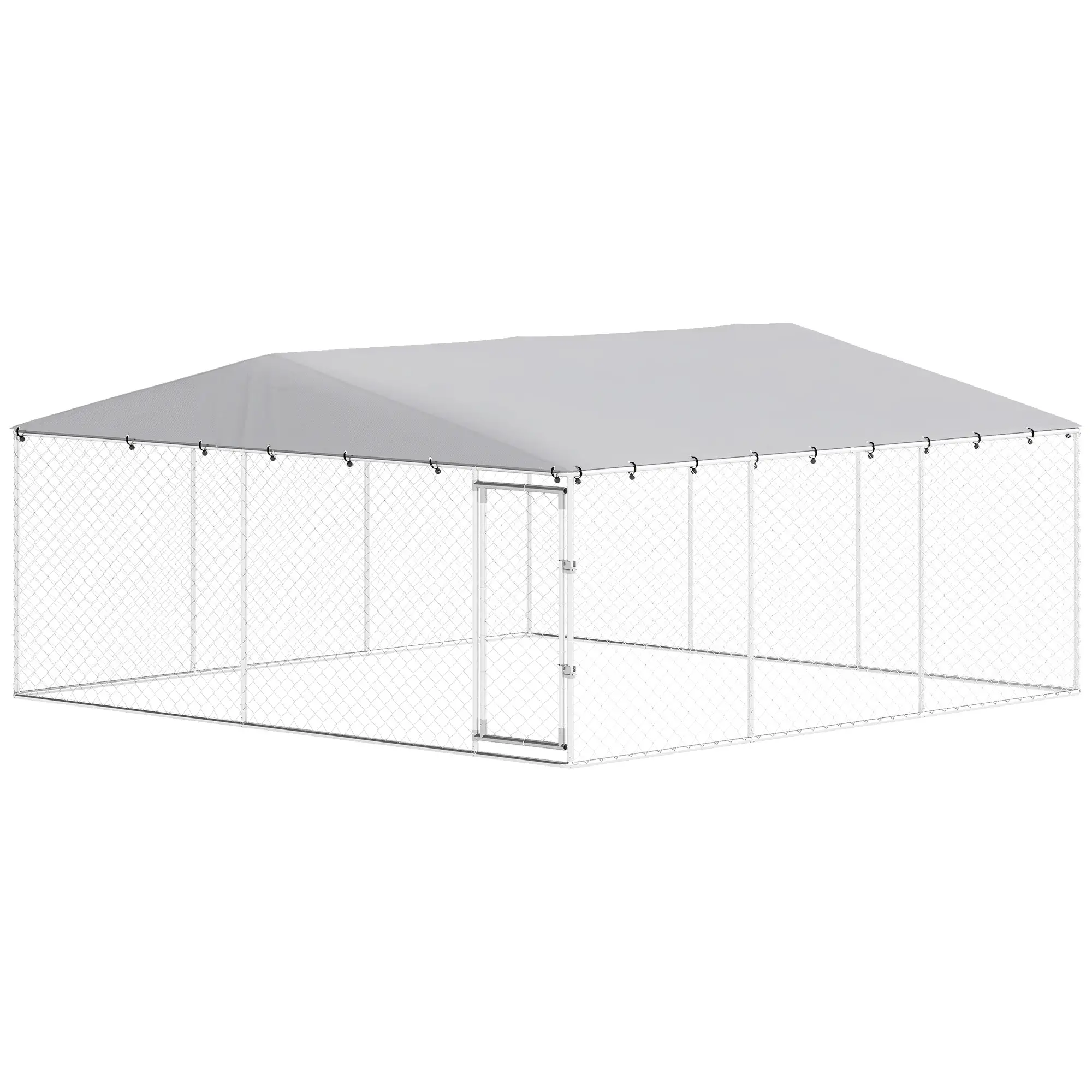 14.8' x 14.8' x 7.1' Dog Kennel, Outdoor, Waterproof Cover, Silver