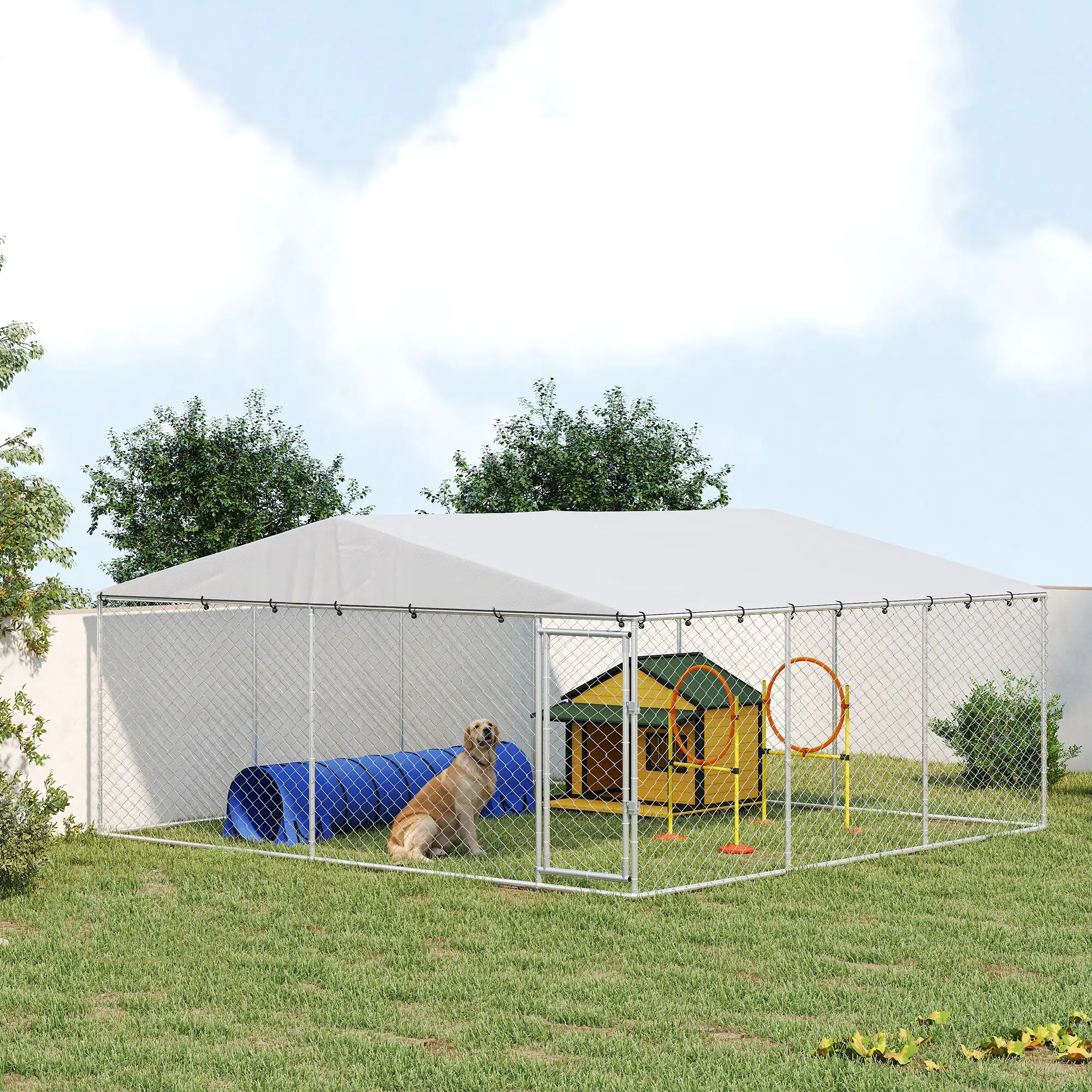 14.8' x 14.8' x 7.1' Dog Kennel, Outdoor, Waterproof Cover, Silver - Image 2