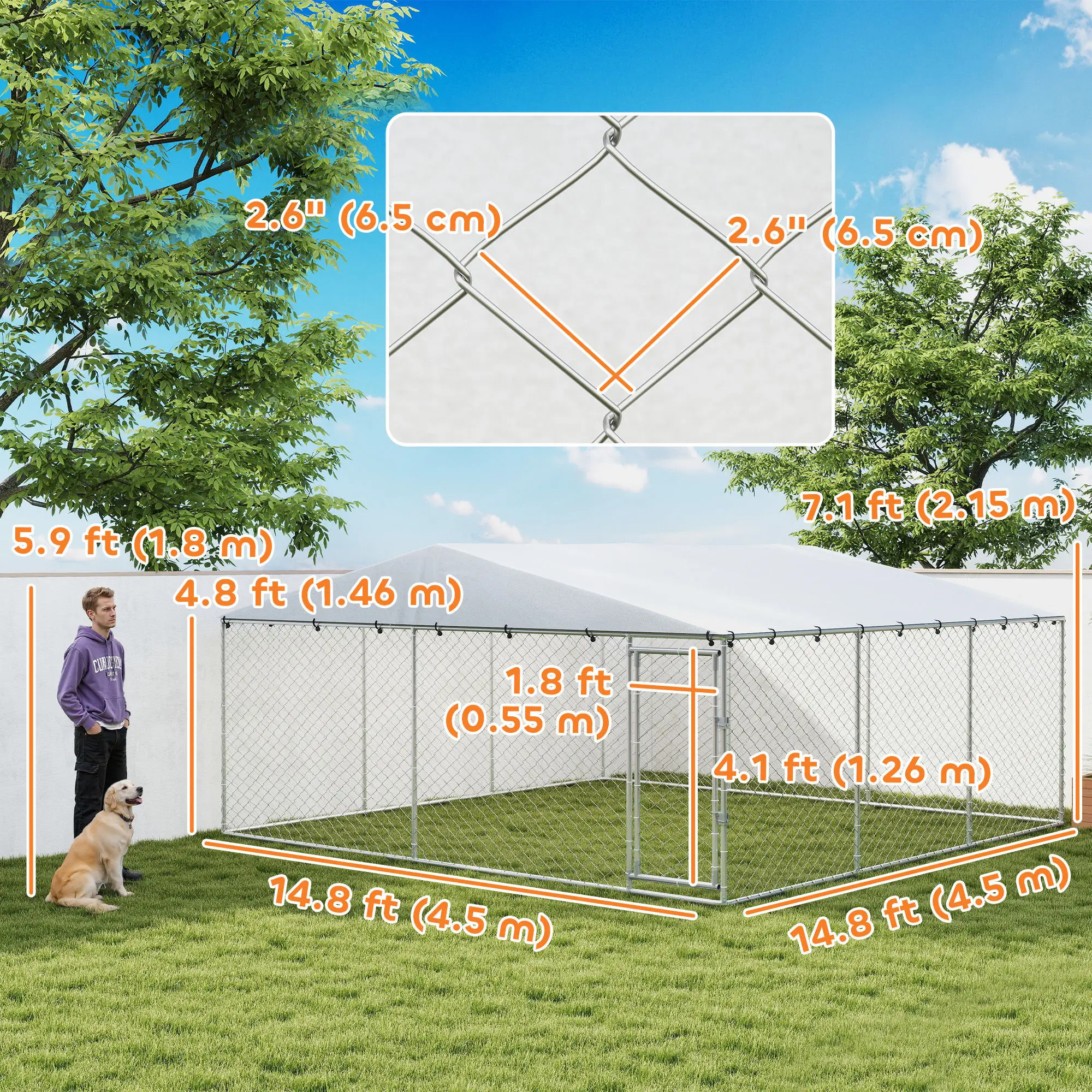 14.8' x 14.8' x 7.1' Dog Kennel, Outdoor, Waterproof Cover, Silver - Image 3