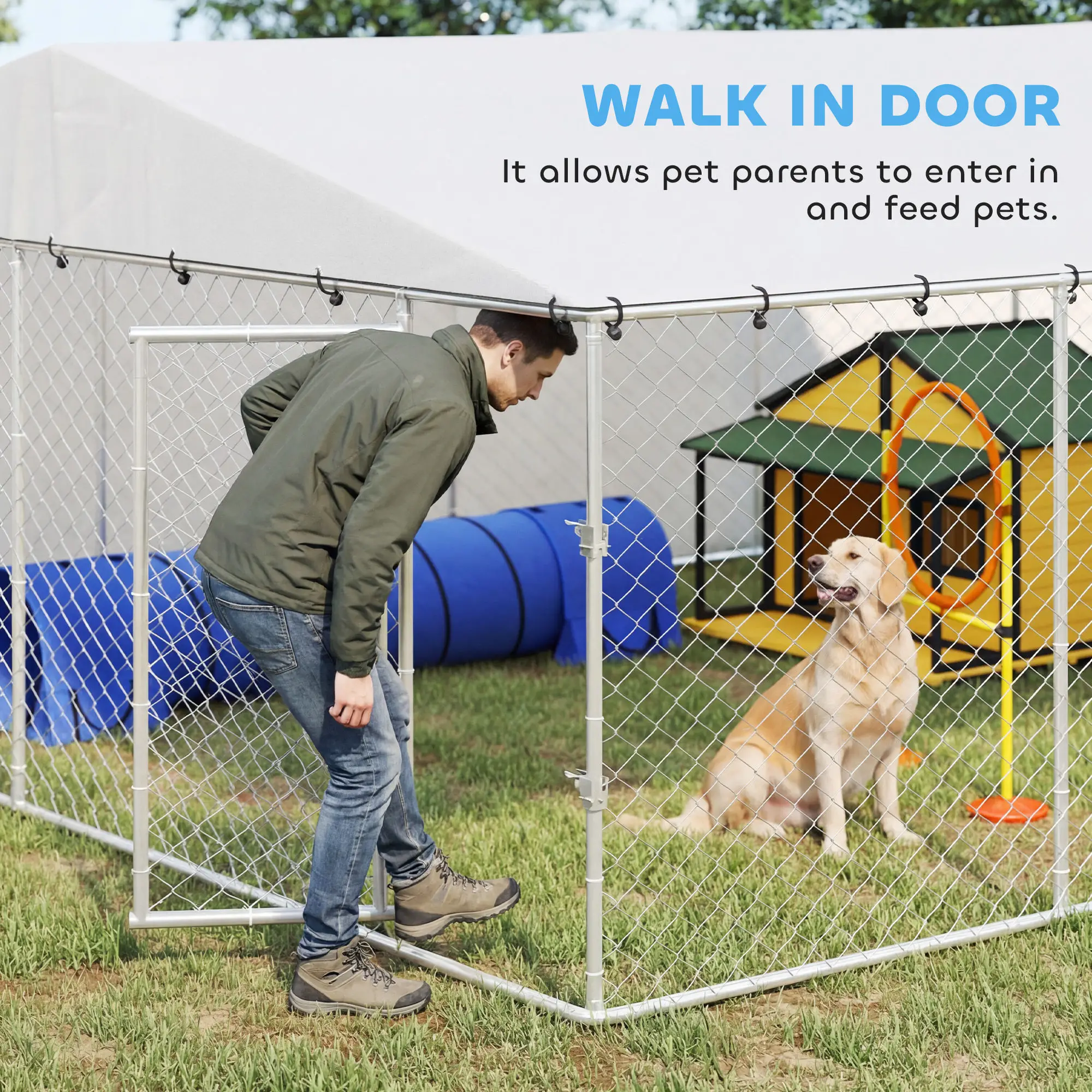 14.8' x 14.8' x 7.1' Dog Kennel, Outdoor, Waterproof Cover, Silver - Image 9