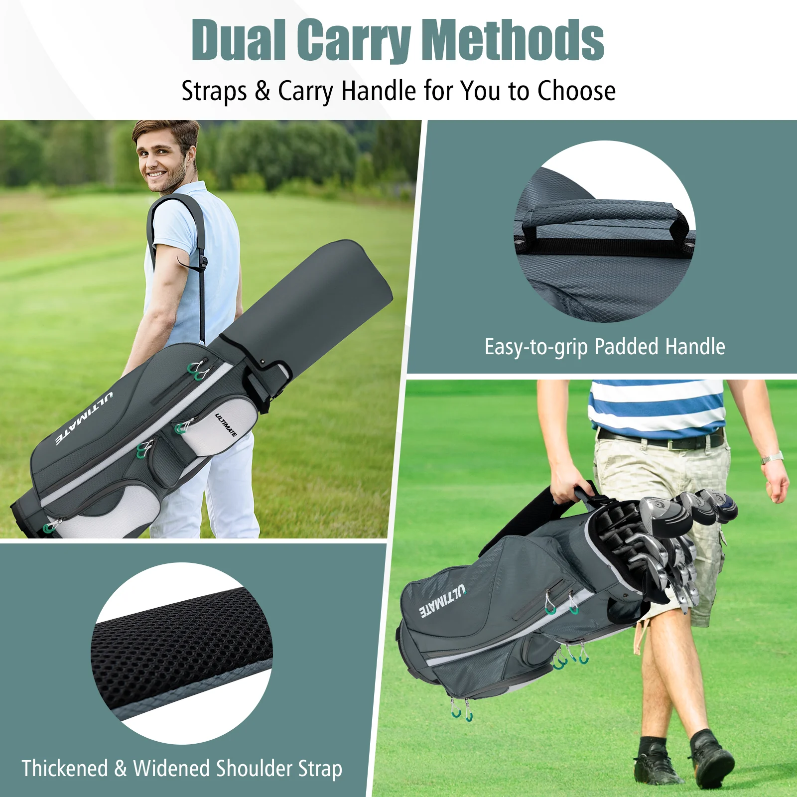 14 Dividers Golf Cart Bag, 7 Zippered Pocket - Image 10