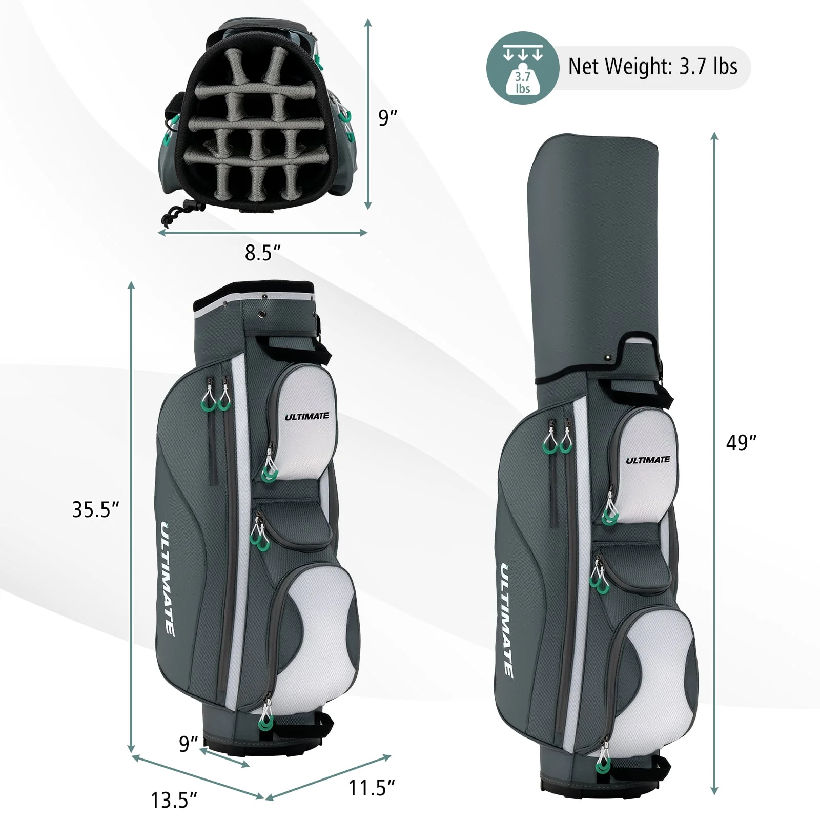14 Dividers Golf Cart Bag, 7 Zippered Pocket - Image 6