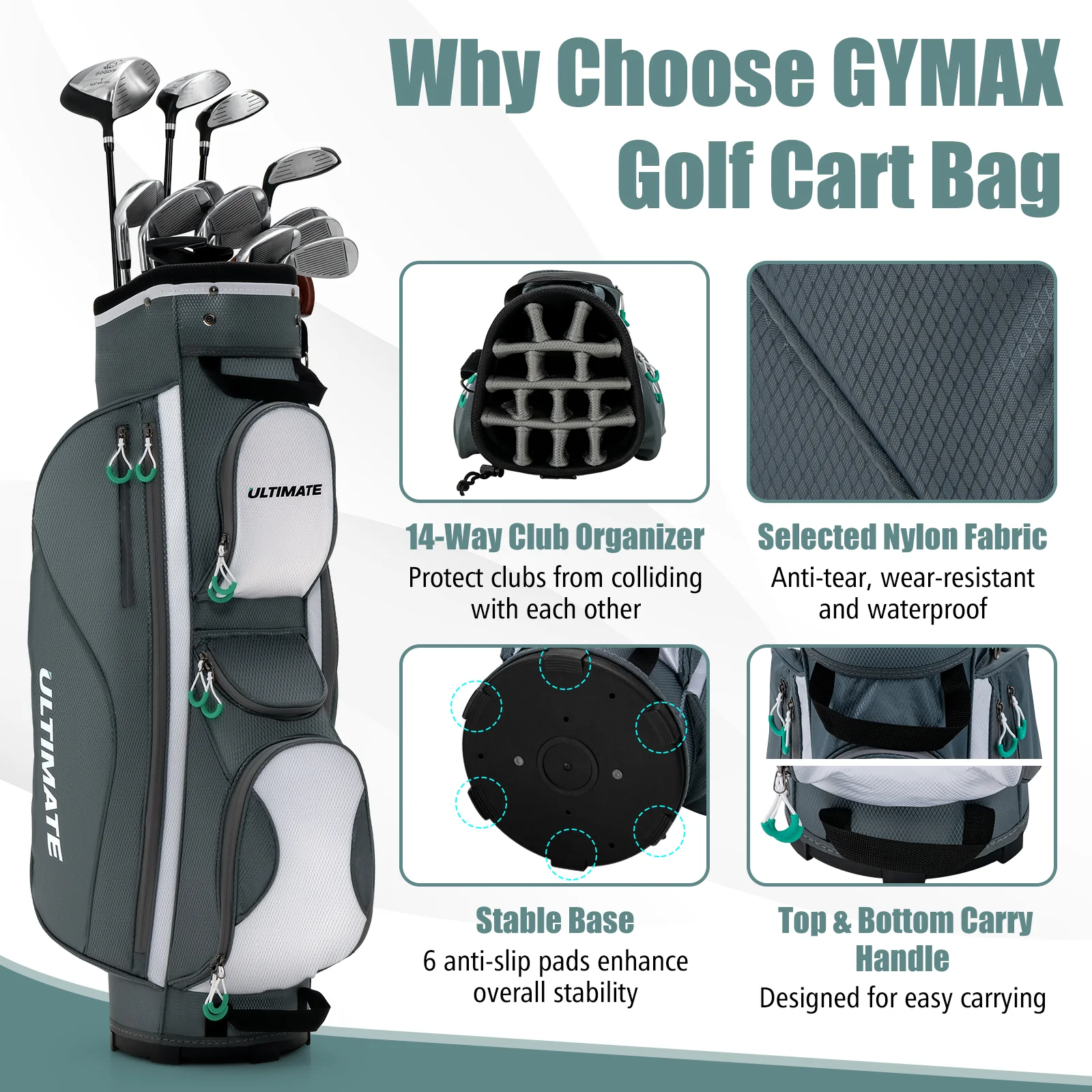14 Dividers Golf Cart Bag, 7 Zippered Pocket - Image 8