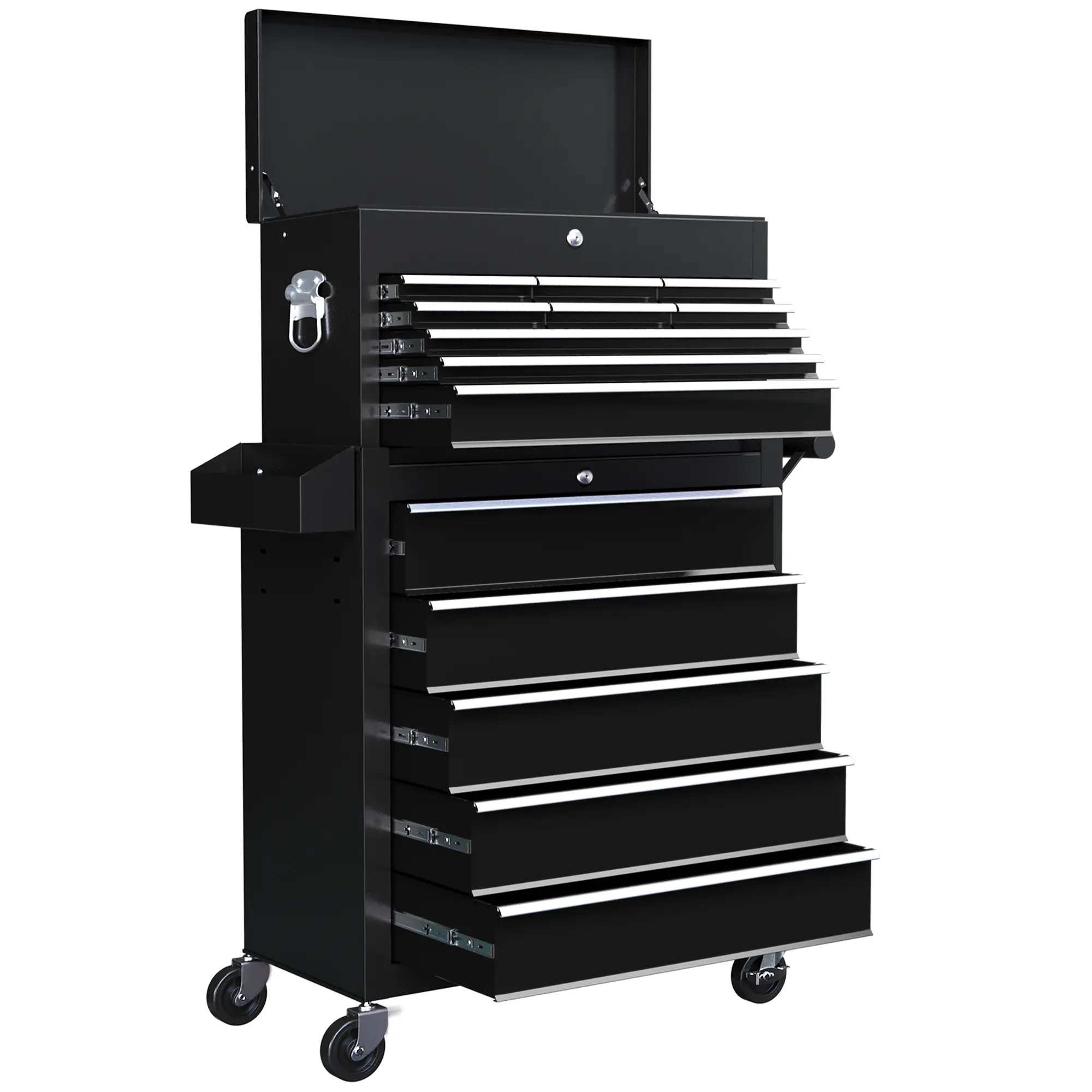 14 Drawer Rolling Tool Chest, Lockable Storage Cabinet, Detachable Toolbox, Black