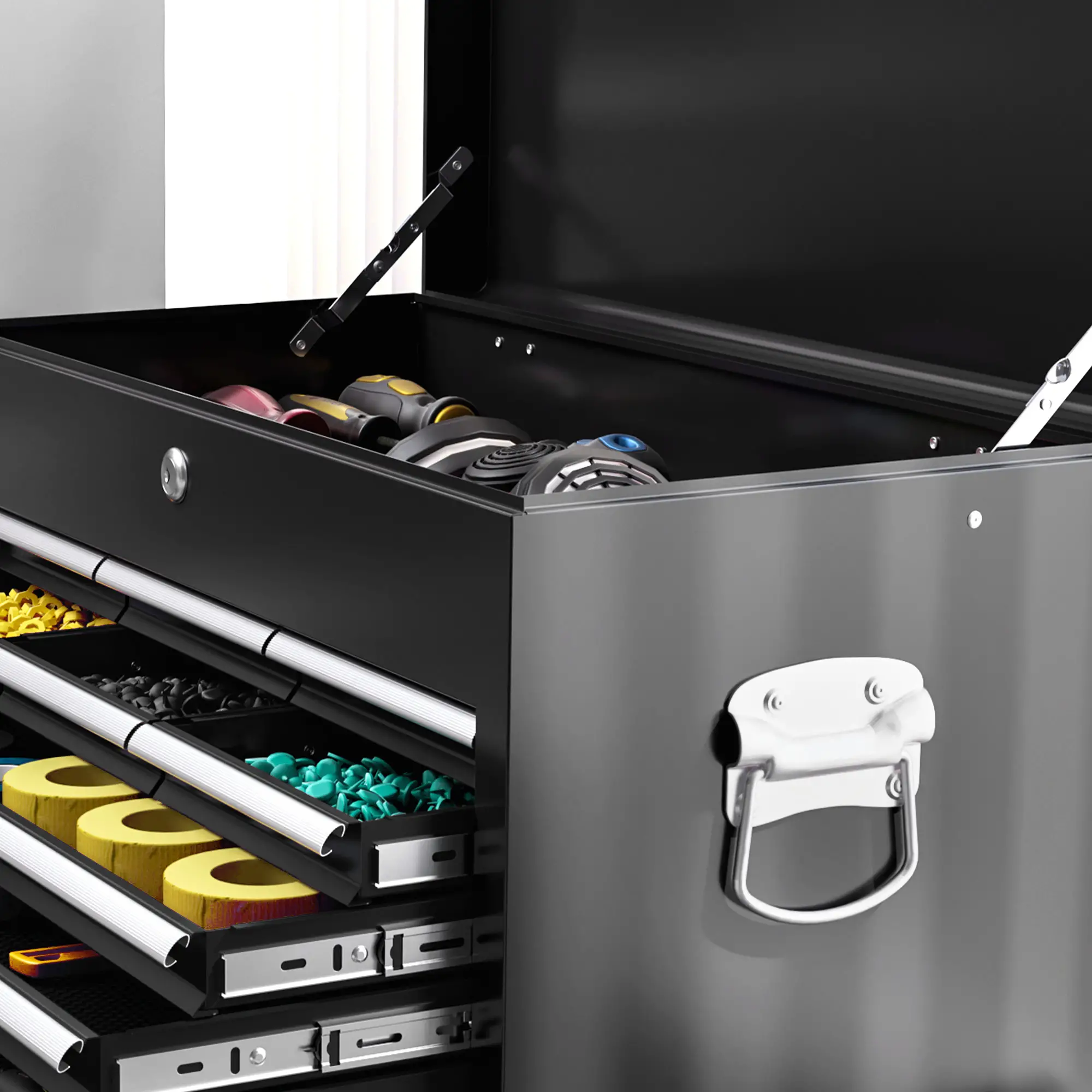 14 Drawer Rolling Tool Chest, Lockable Storage Cabinet, Detachable Toolbox, Black - Image 10