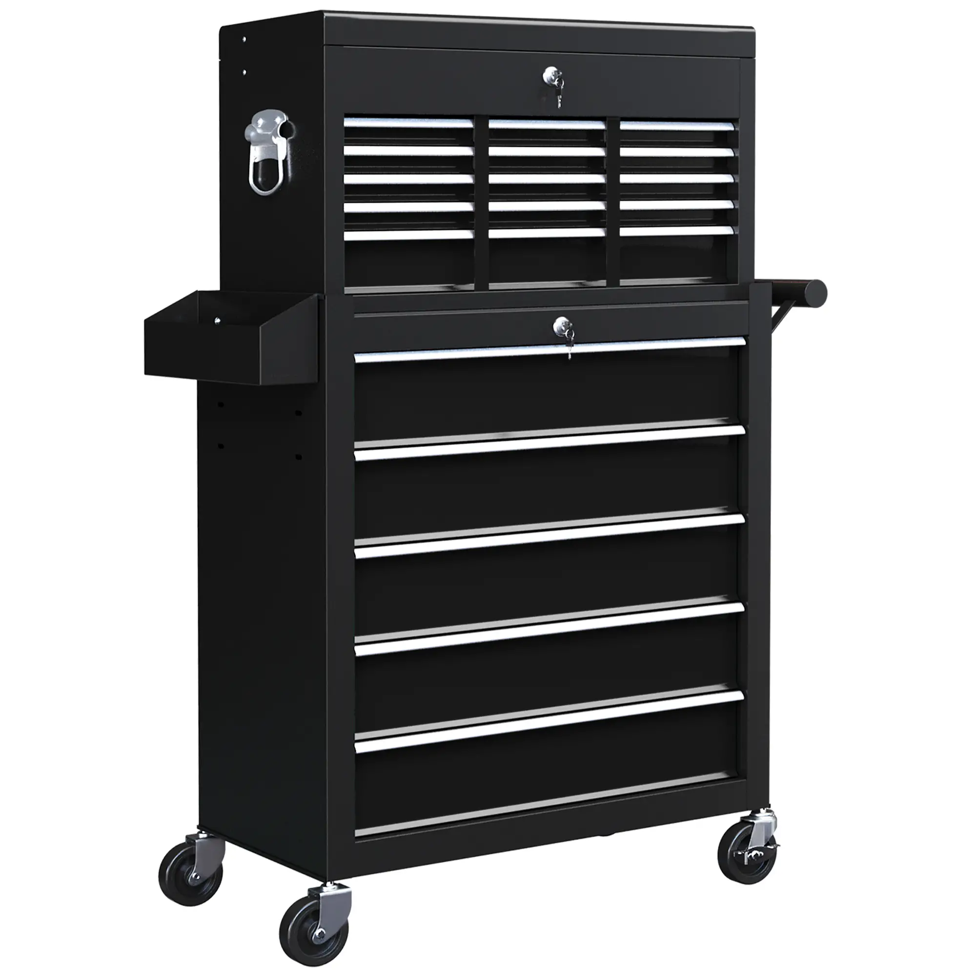 14 Drawer Rolling Tool Chest, Lockable Storage Cabinet, Detachable Toolbox, Black - Image 11