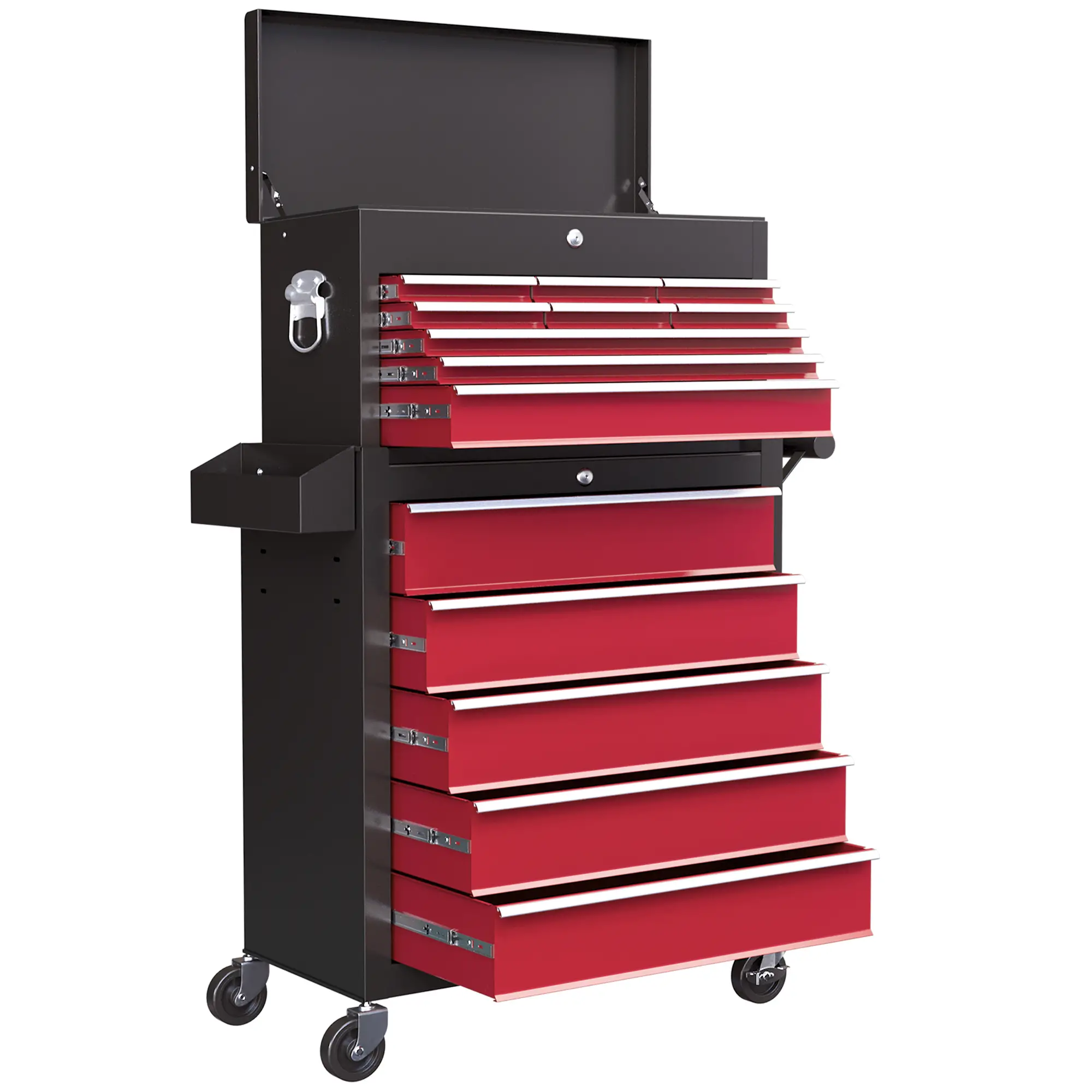 14 Drawer Rolling Tool Chest, Lockable Storage Cabinet, Detachable Top Toolbox, Red