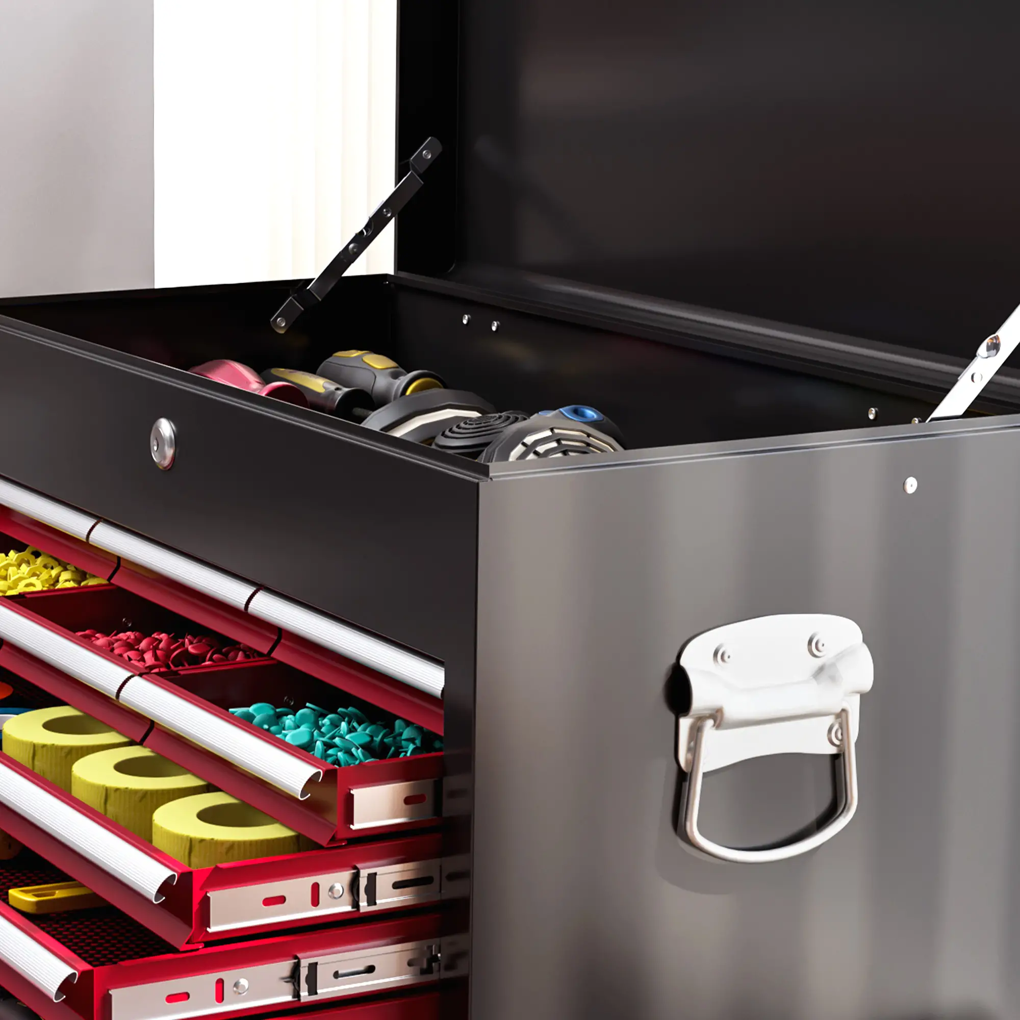 14 Drawer Rolling Tool Chest, Lockable Storage Cabinet, Detachable Top Toolbox, Red - Image 10