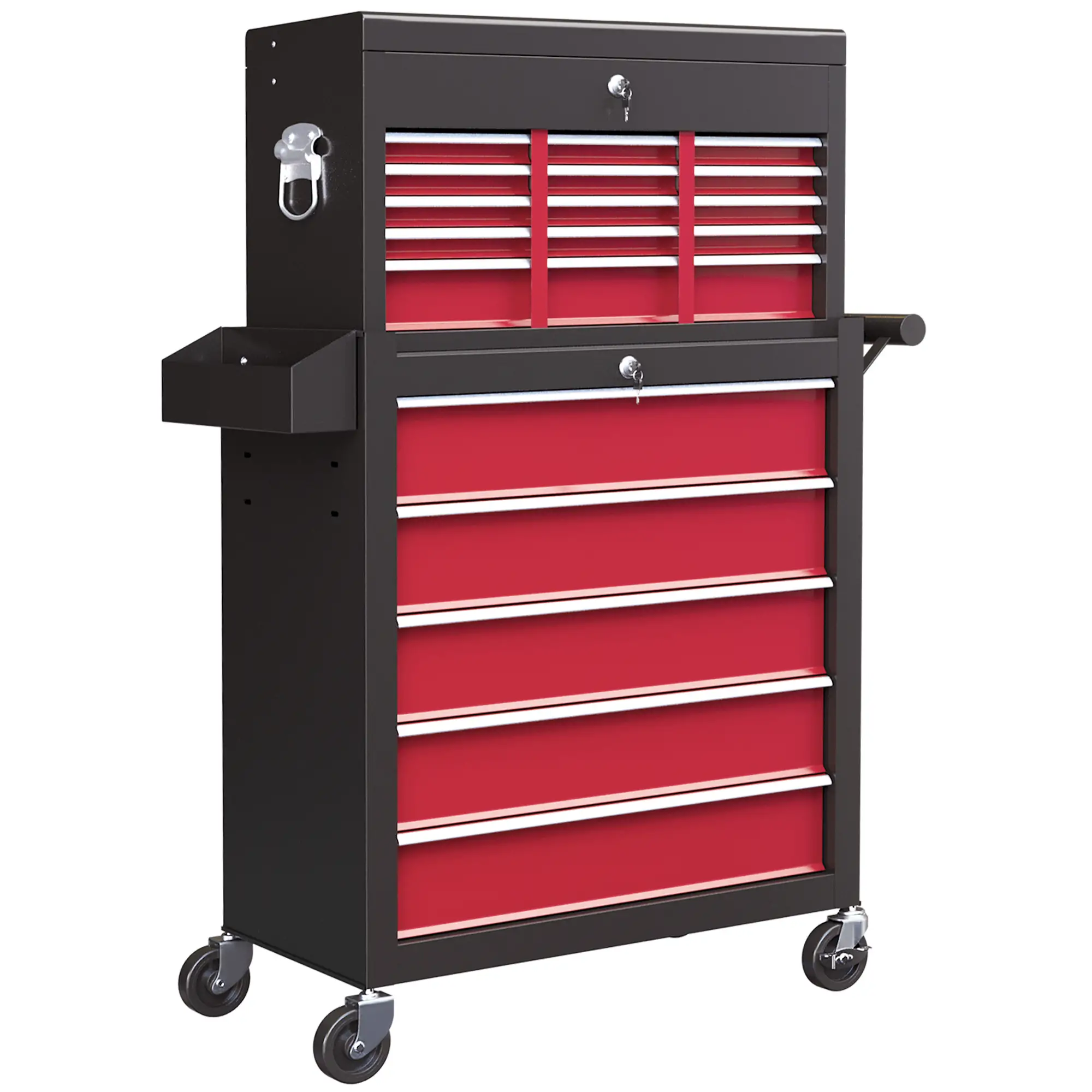 14 Drawer Rolling Tool Chest, Lockable Storage Cabinet, Detachable Top Toolbox, Red - Image 11