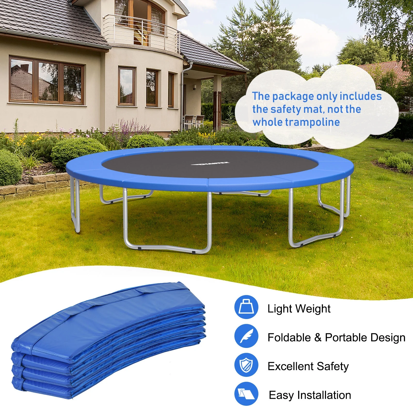 14 Feet Trampoline Safety Pad, Waterproof Tear-Resistant Spring Cover, Blue - Image 8