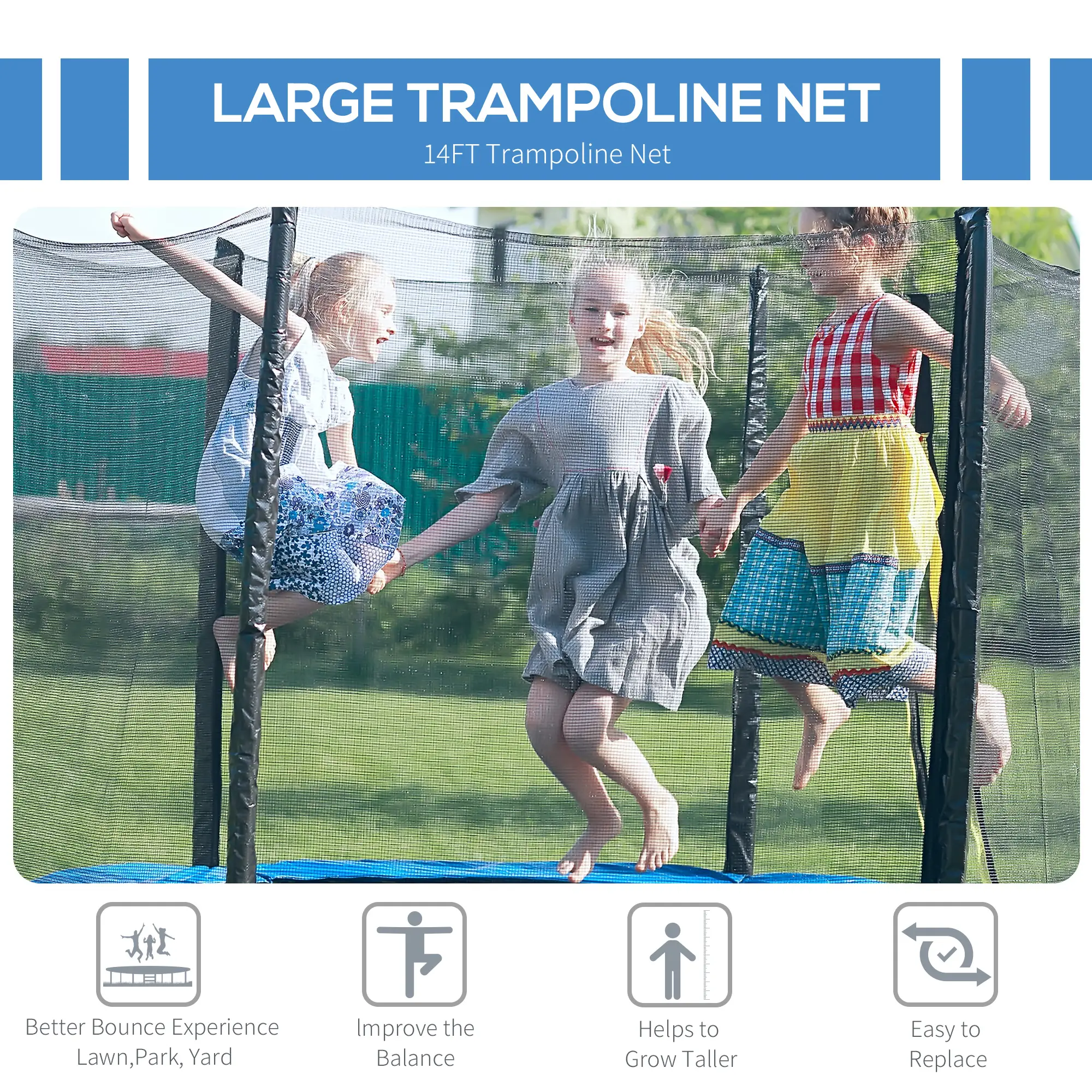 14 FT Trampoline Net Enclosure, 8 Poles, Black - Image 4