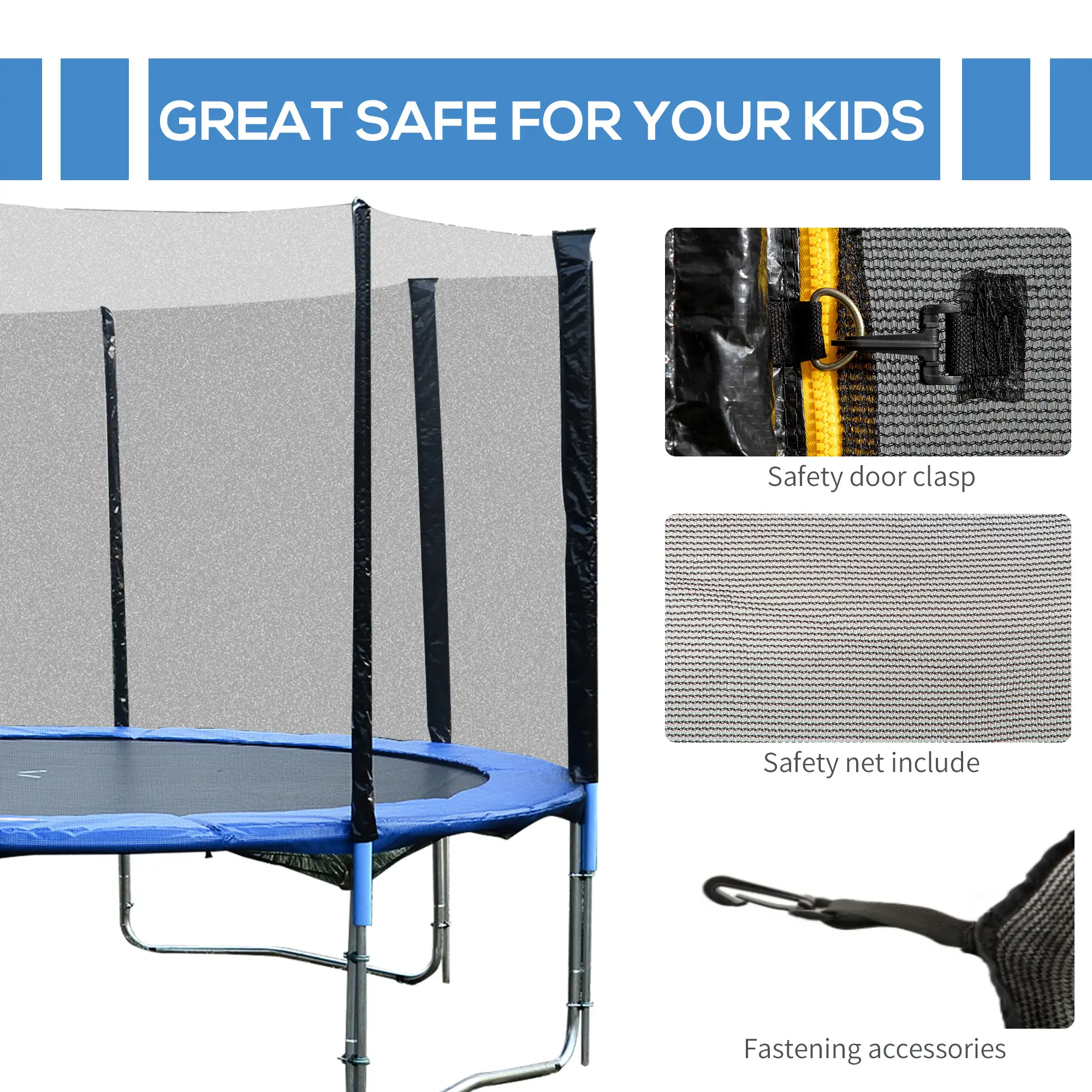 14 FT Trampoline Net Enclosure, 8 Poles, Black - Image 5