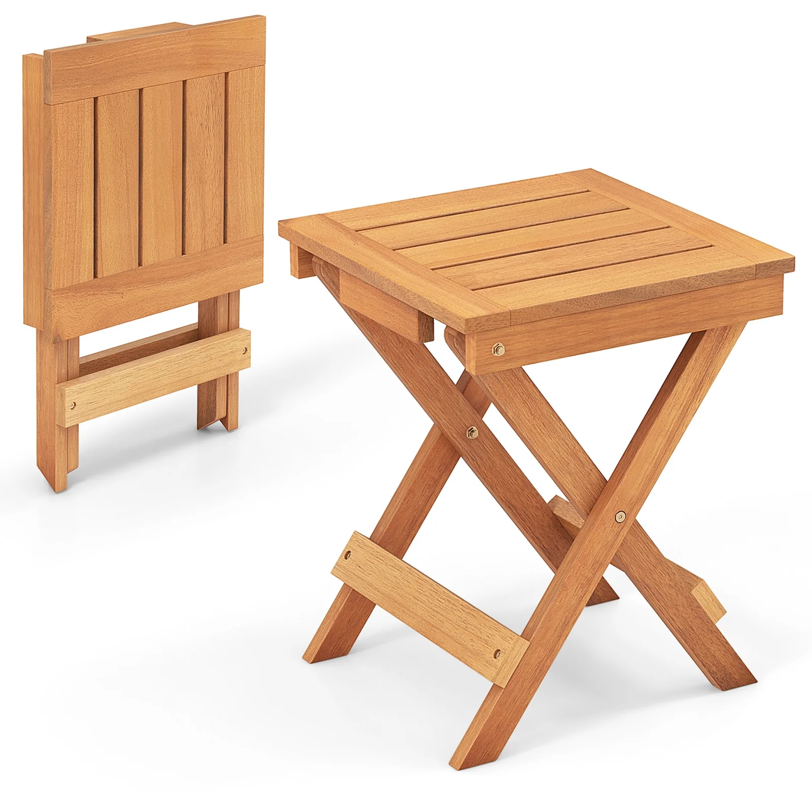14 Inch Compact Folding Side Table, Slatted Tabletop, Natural - Image 5