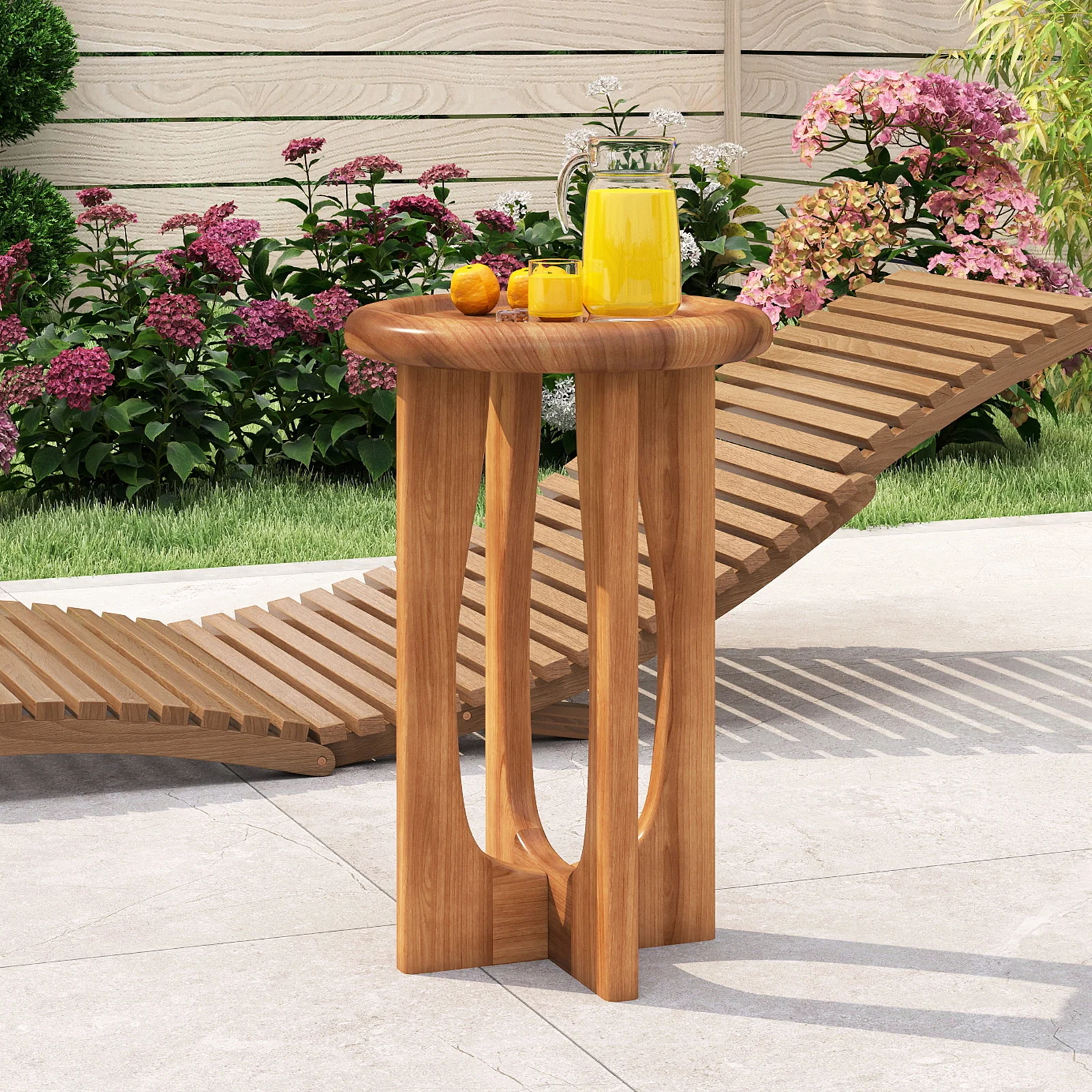 14 Inch Farmhouse End Table with Round Tray Top and Wood Cross Legs, Natural - Image 7