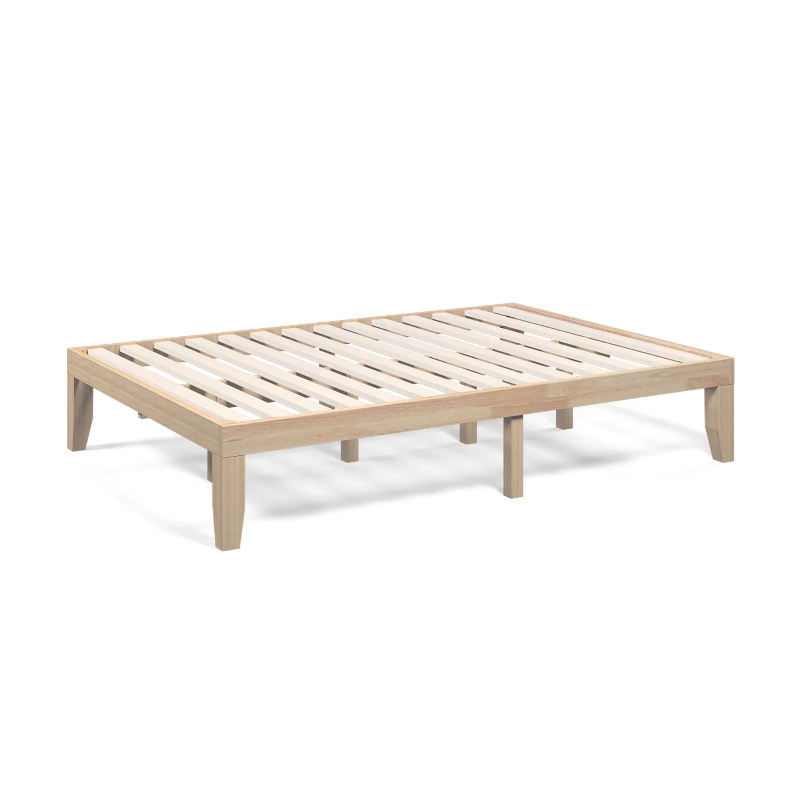 14 Inch Full Size Wood Platform Bed Frame, Wood Slat Support, Natural