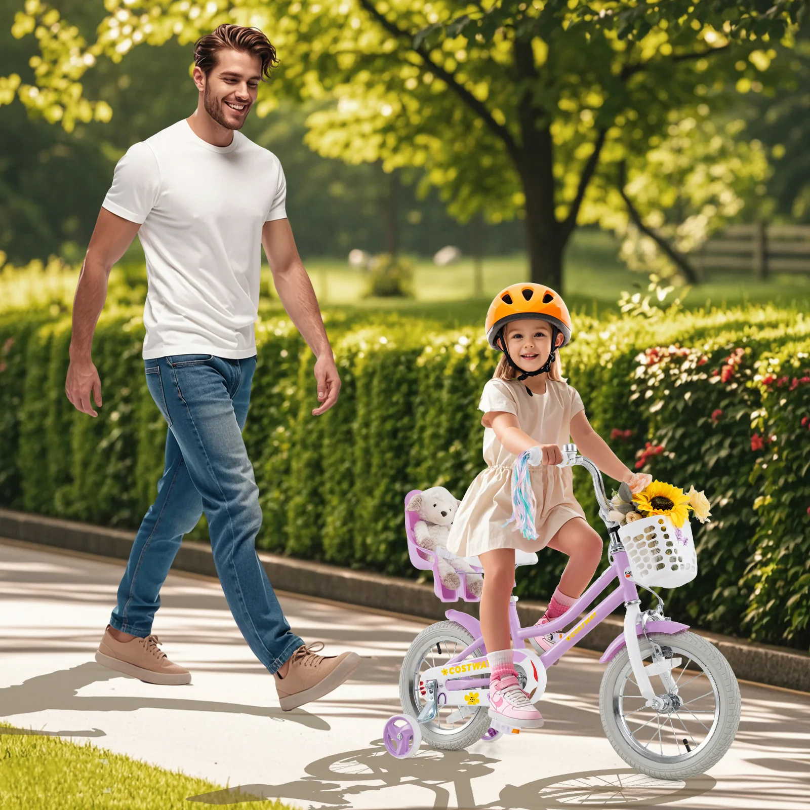 14 Inch Girls Bike, Doll Seat, Streamers, Kids 3-5 Years, Purple - Image 2