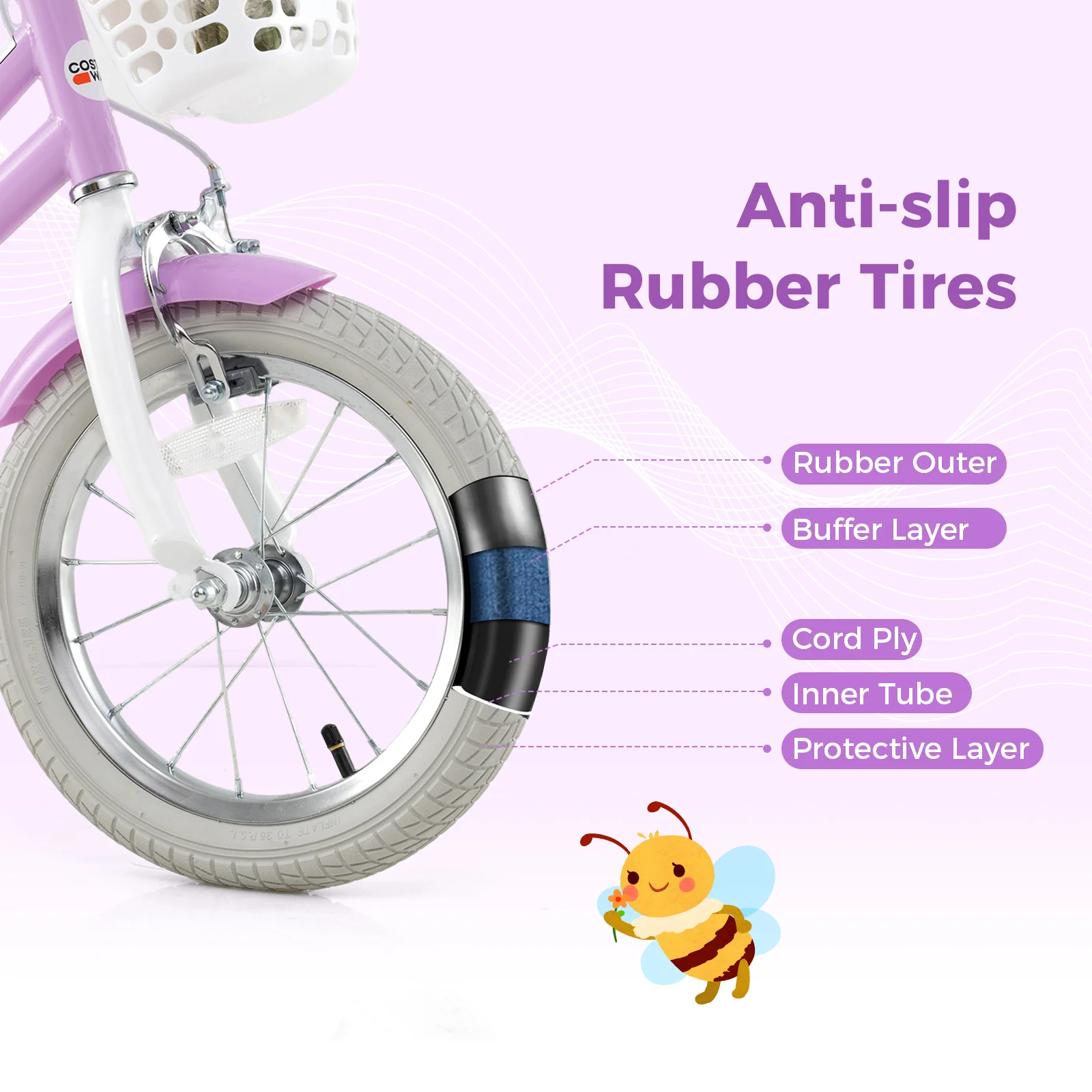 14 Inch Girls Bike, Doll Seat, Streamers, Kids 3-5 Years, Purple - Image 8
