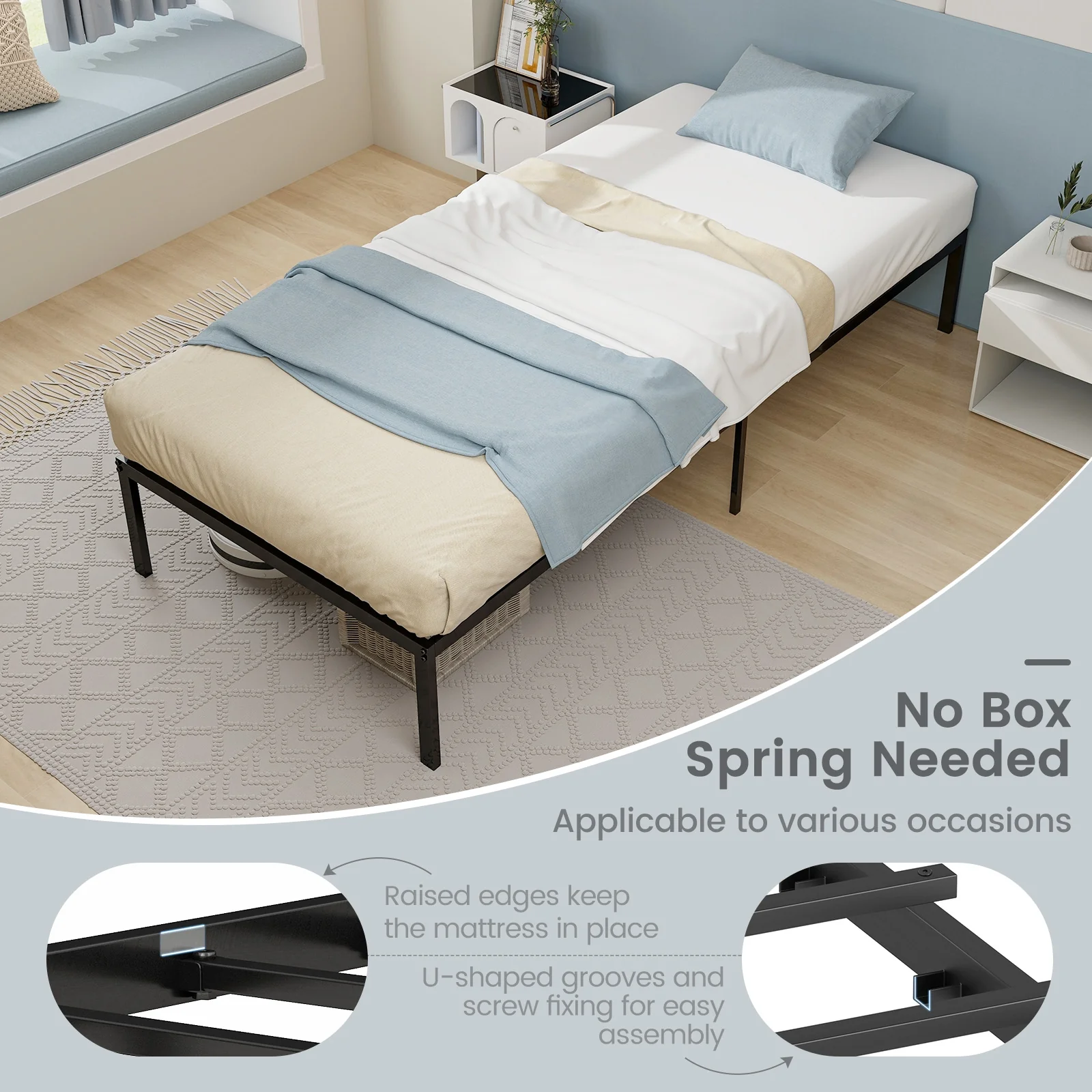 14 Inch Heavy Duty Metal Platform, Black - Image 9