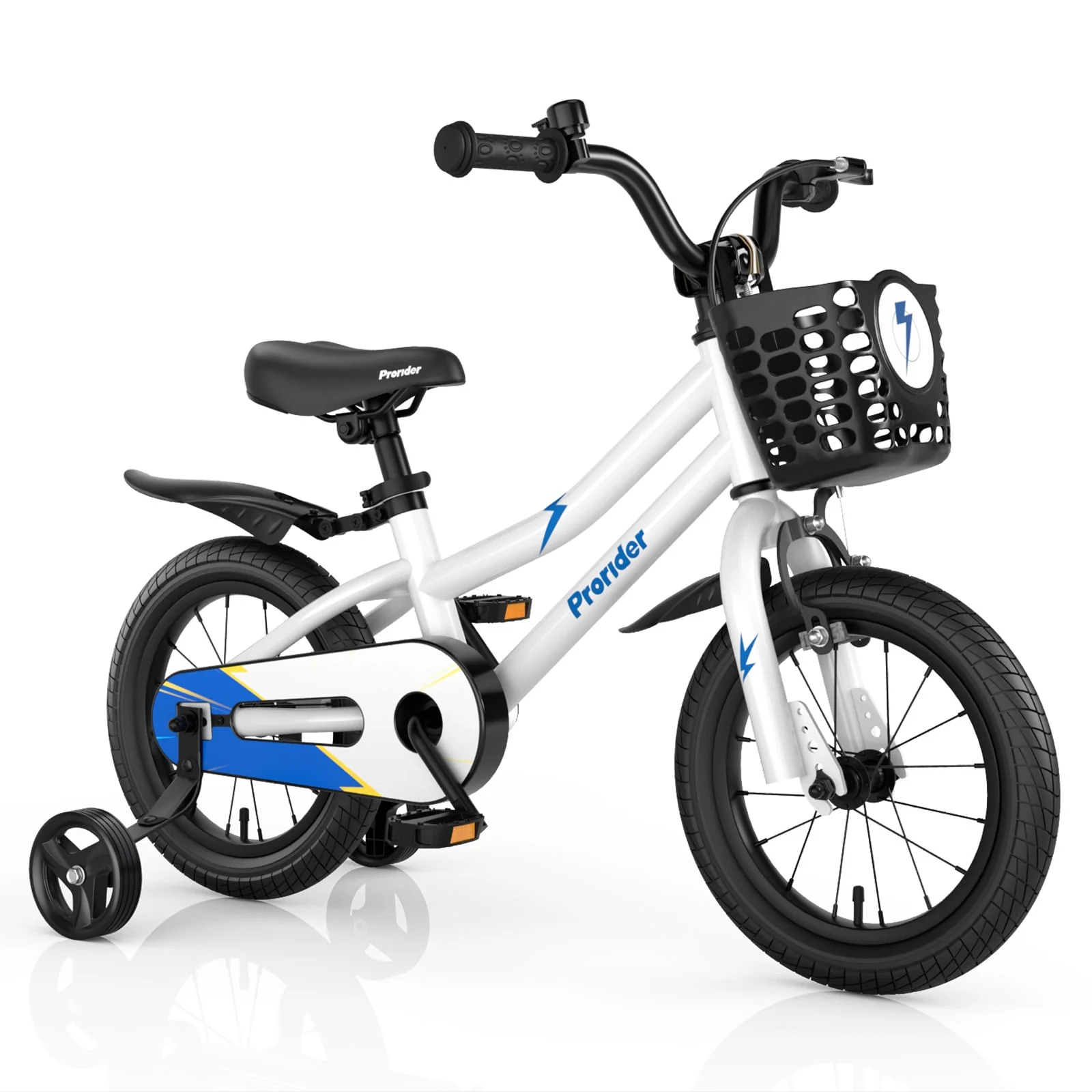 14 Inch Kids Bike, Adjustable, 2 Training Wheels, 3-5 Years Old, White
