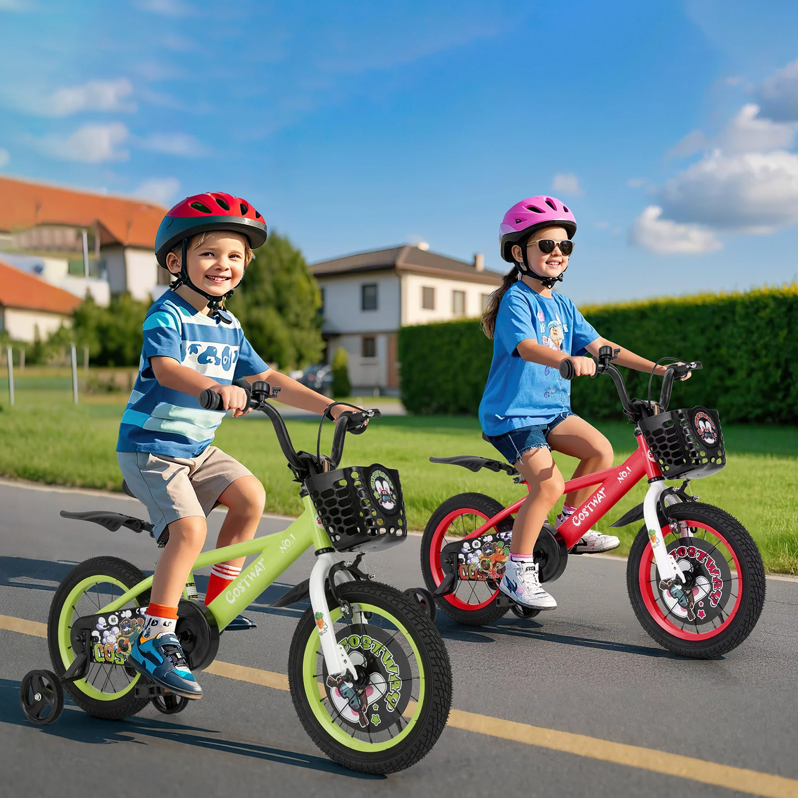 14 Inch Kids Bike, Adjustable, Detachable Training Wheels, 3-5 Years, Green - Image 3
