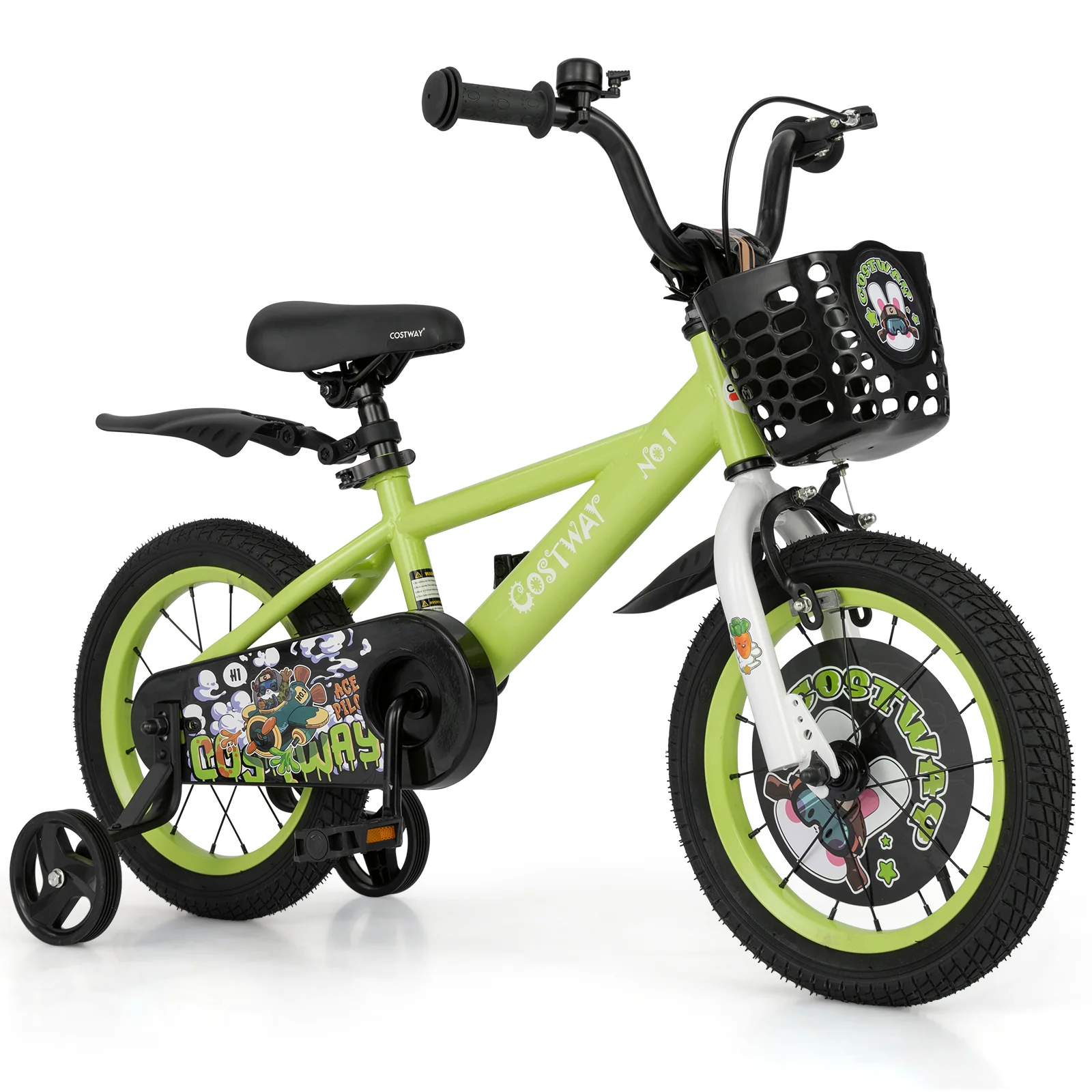 14 Inch Kids Bike, Adjustable, Detachable Training Wheels, 3-5 Years, Green - Image 4