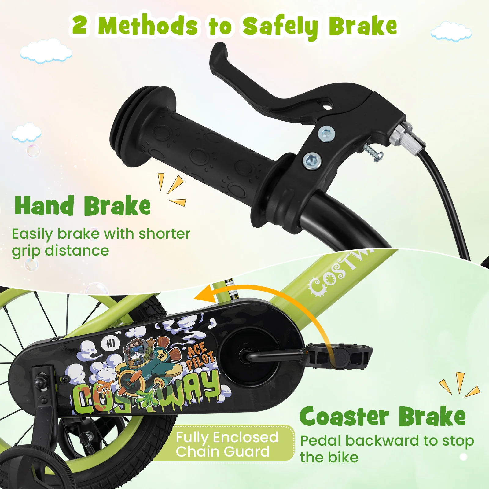 14 Inch Kids Bike, Adjustable, Detachable Training Wheels, 3-5 Years, Green - Image 7