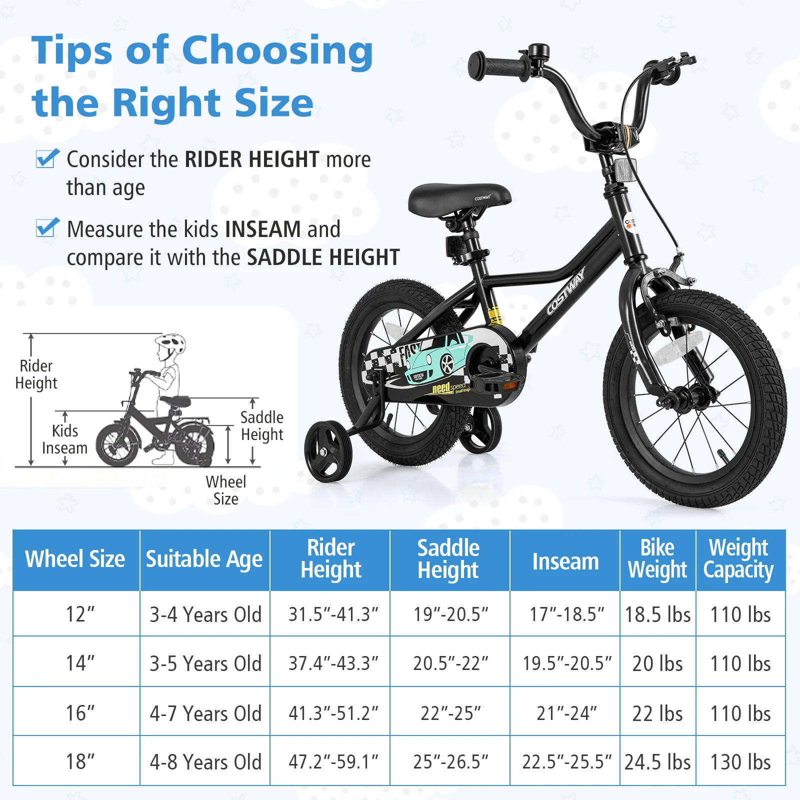 14 Inch Kids Bike, Adjustable For 3-5 Years, Low-Step Frame, Black - Image 5