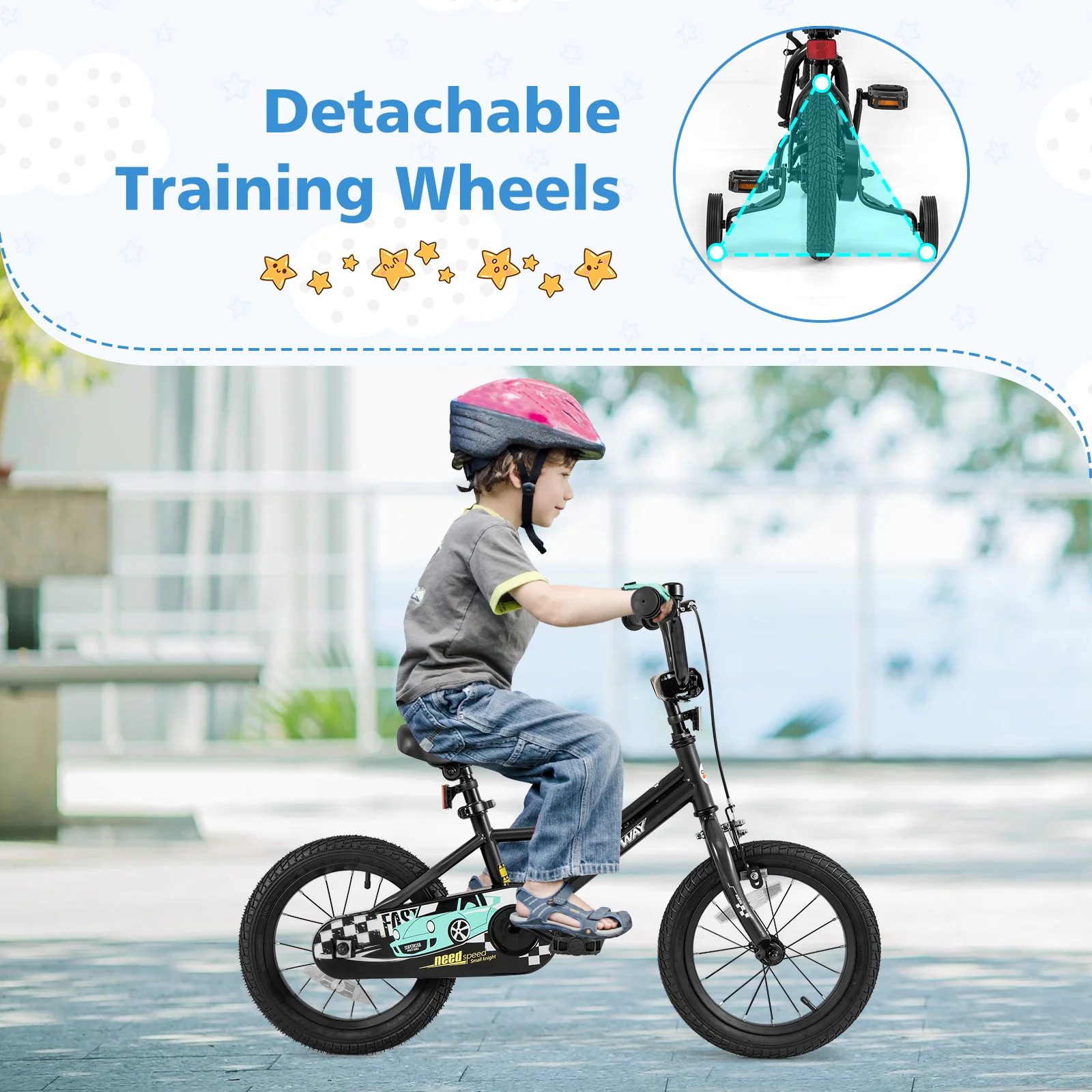 14 Inch Kids Bike, Adjustable For 3-5 Years, Low-Step Frame, Black - Image 6
