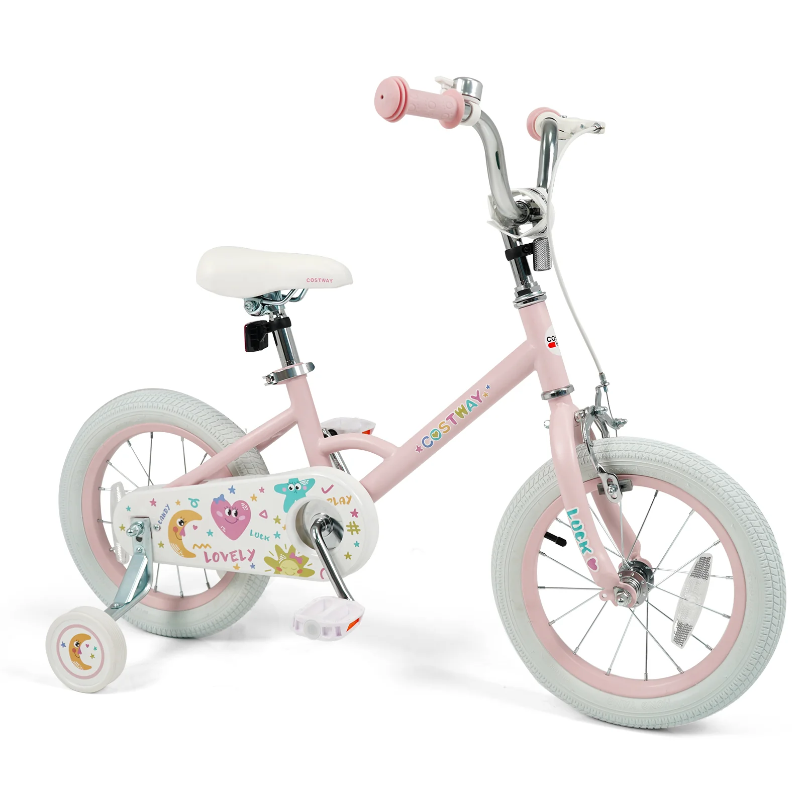 14 Inch Kids Bike Adjustable for 3-8 Years Old Children Pink - Stars & Moon, Pink