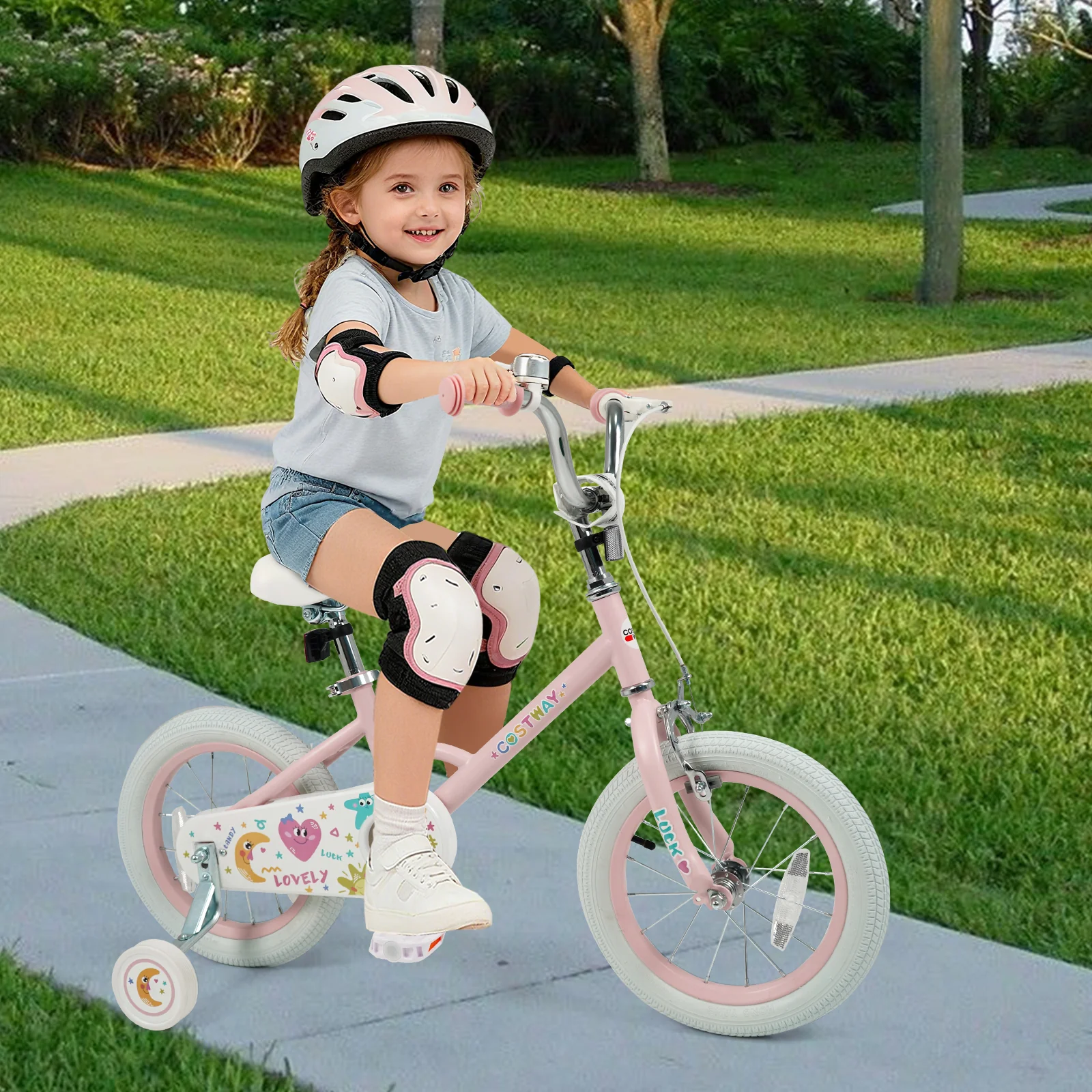 14 Inch Kids Bike Adjustable for 3-8 Years Old Children Pink - Stars & Moon, Pink - Image 3