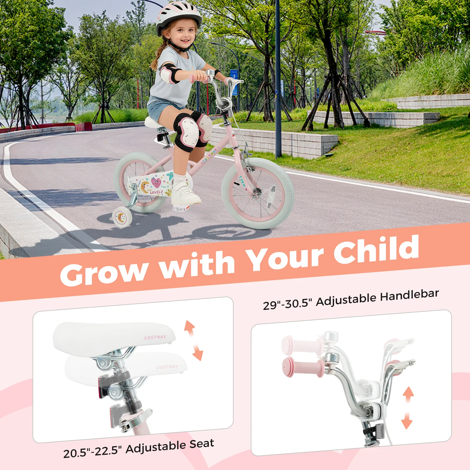 14 Inch Kids Bike Adjustable for 3-8 Years Old Children Pink - Stars & Moon, Pink - Image 8