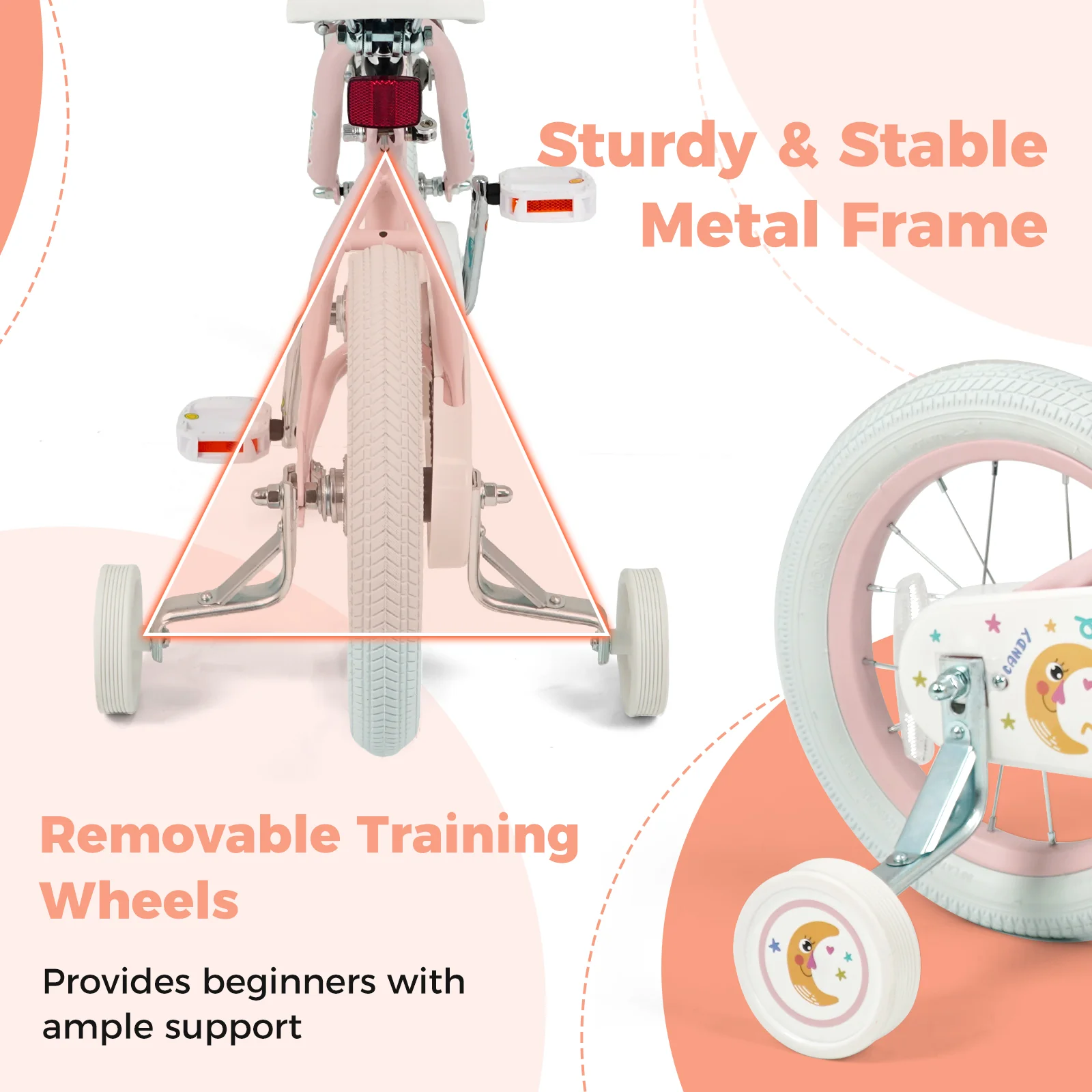 14 Inch Kids Bike Adjustable for 3-8 Years Old Children Pink - Stars & Moon, Pink - Image 9