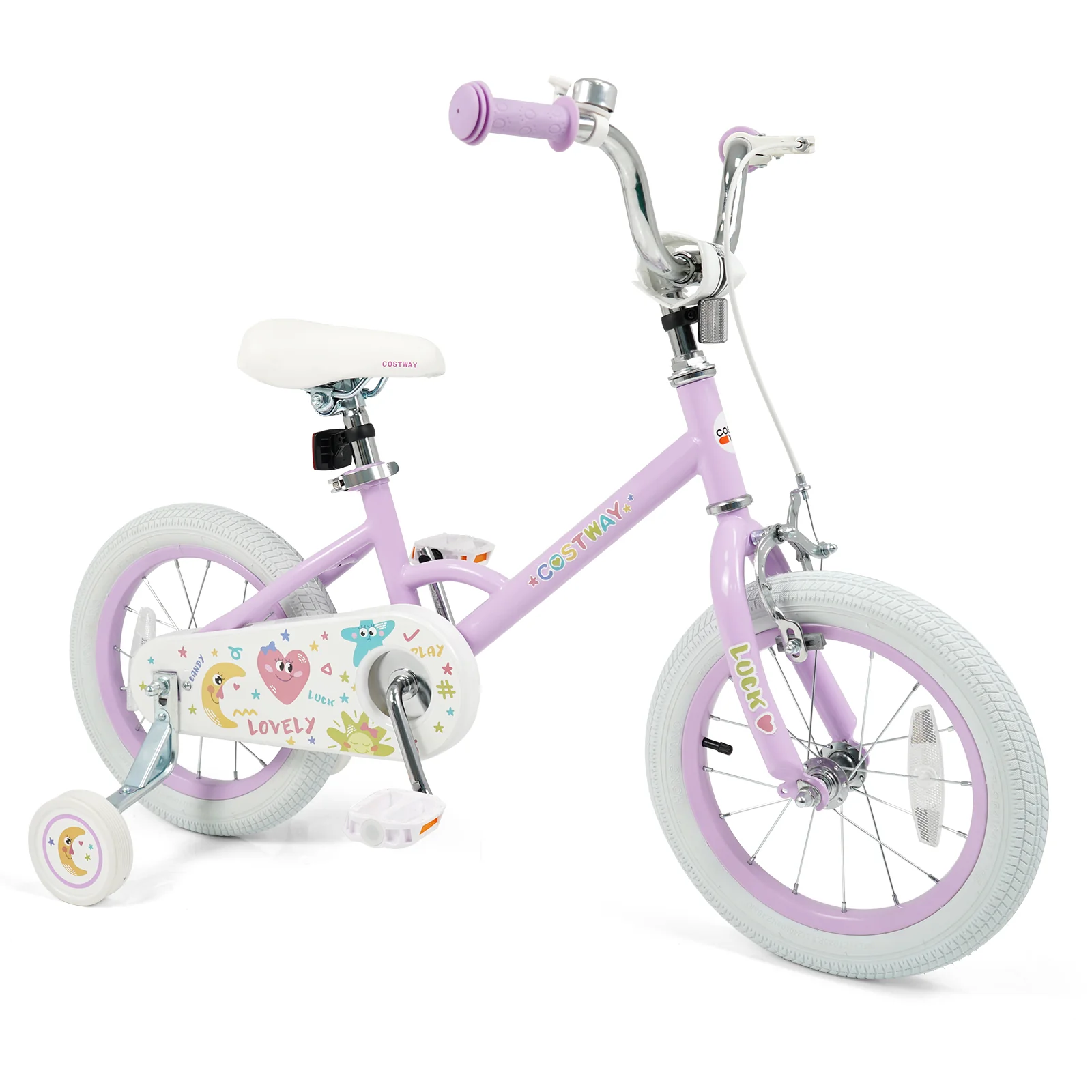 14 Inch Kids Bike Adjustable for 3-8 Years Old Children Purple - Stars & Moon, Purple