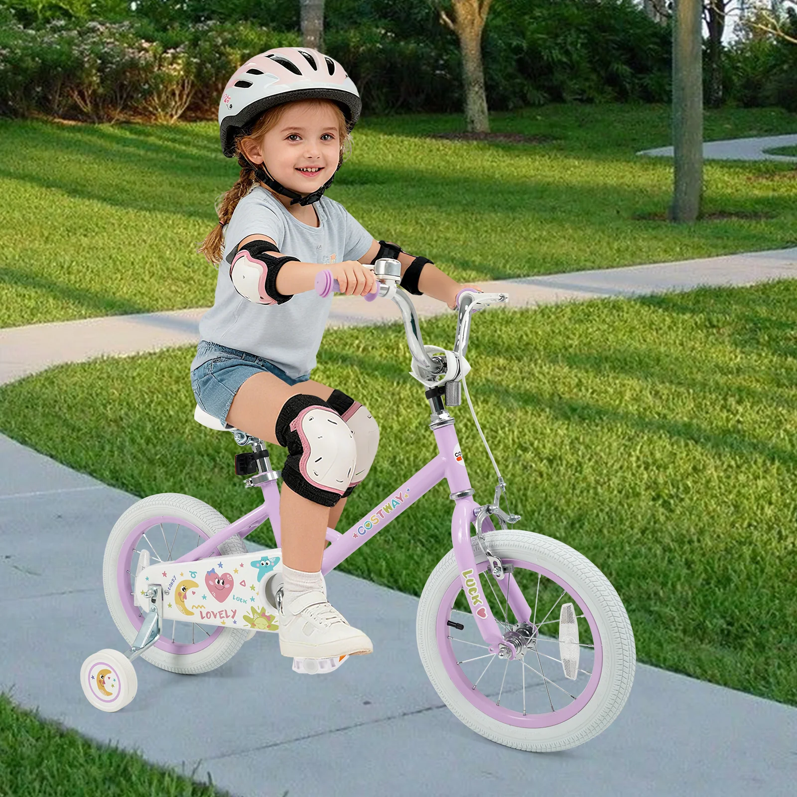 14 Inch Kids Bike Adjustable for 3-8 Years Old Children Purple - Stars & Moon, Purple - Image 3