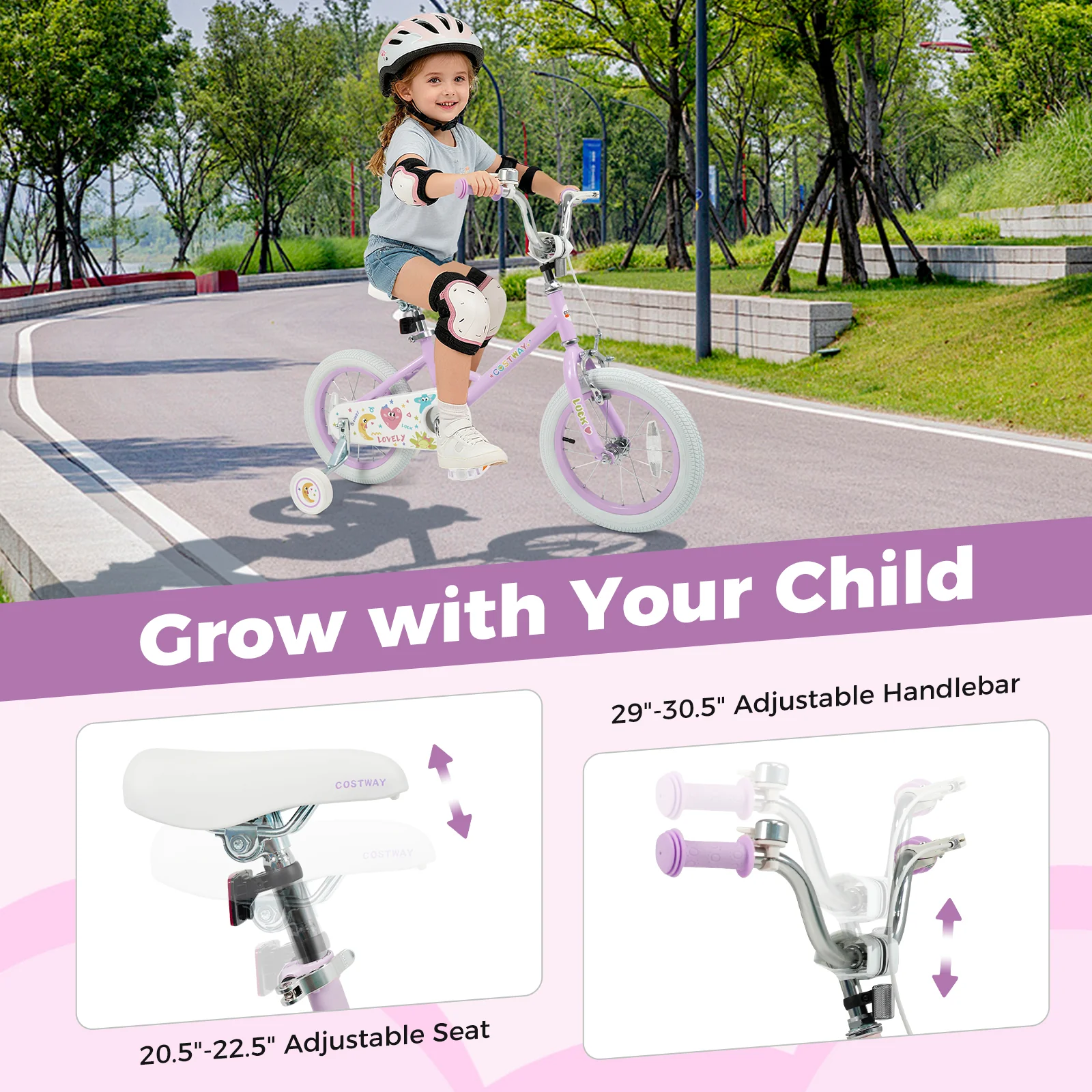 14 Inch Kids Bike Adjustable for 3-8 Years Old Children Purple - Stars & Moon, Purple - Image 8
