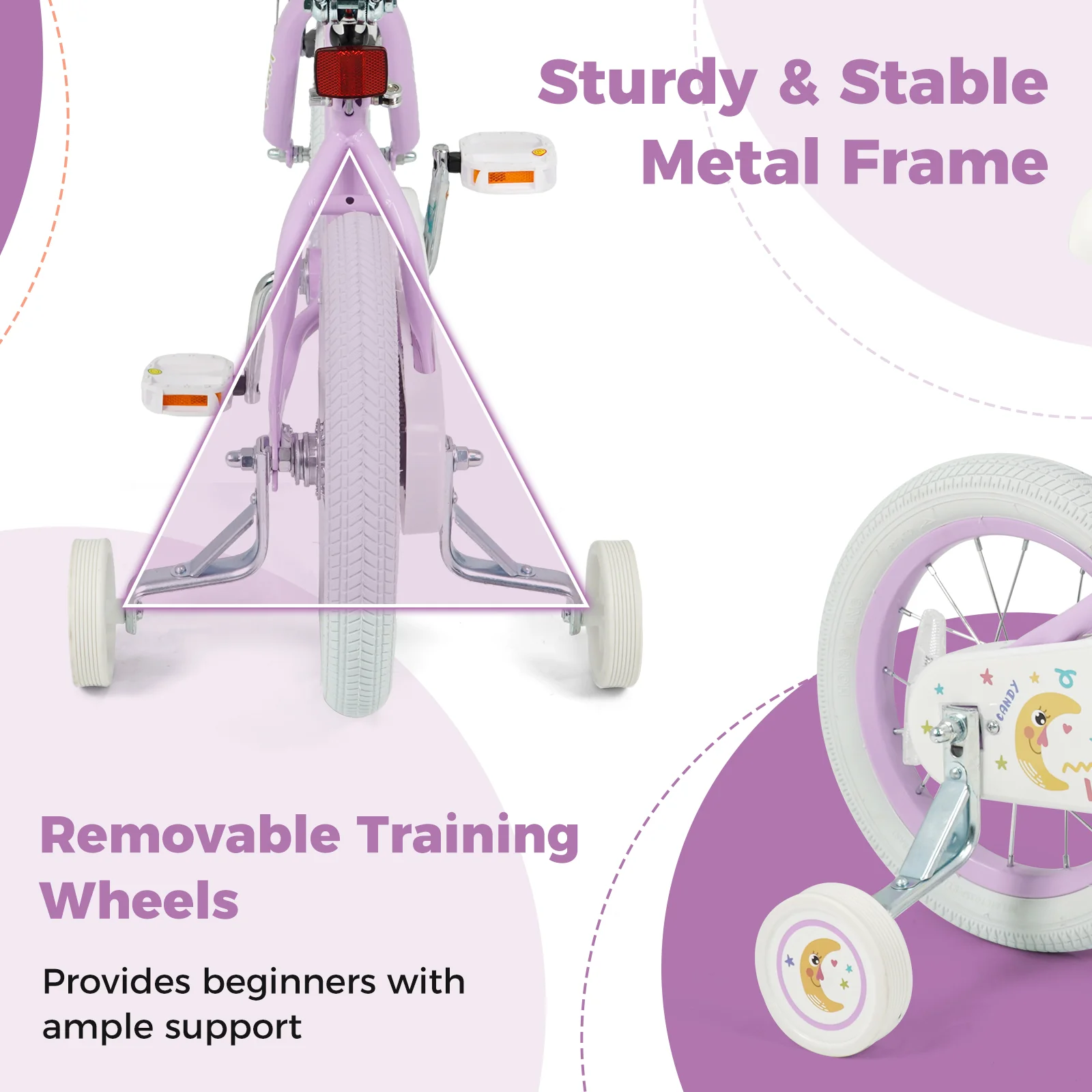 14 Inch Kids Bike Adjustable for 3-8 Years Old Children Purple - Stars & Moon, Purple - Image 9