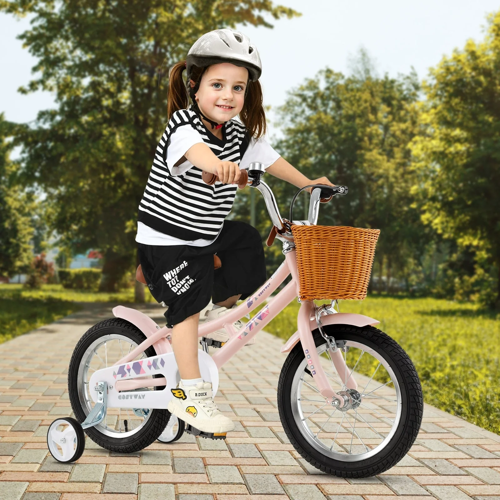 14 Inch Kids Bike, Adjustable Height, Basket, Ages 3-5, Pink - Image 2