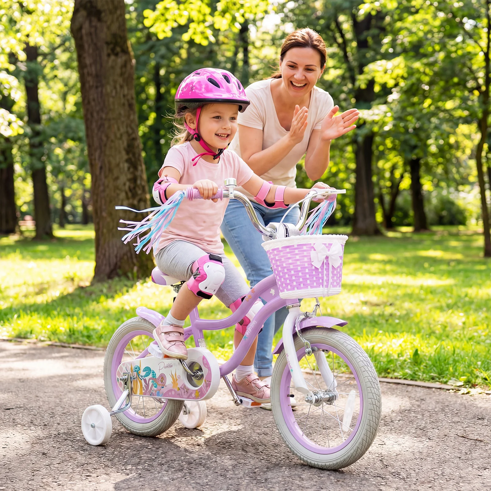 14 Inch Kids Bike, Adjustable, Princess Of The Sea Theme, Purple - Image 2